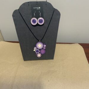 Vibrant Purples & White Quilled Jewelry Set – Earrings & Necklace, Handmade Jewelry