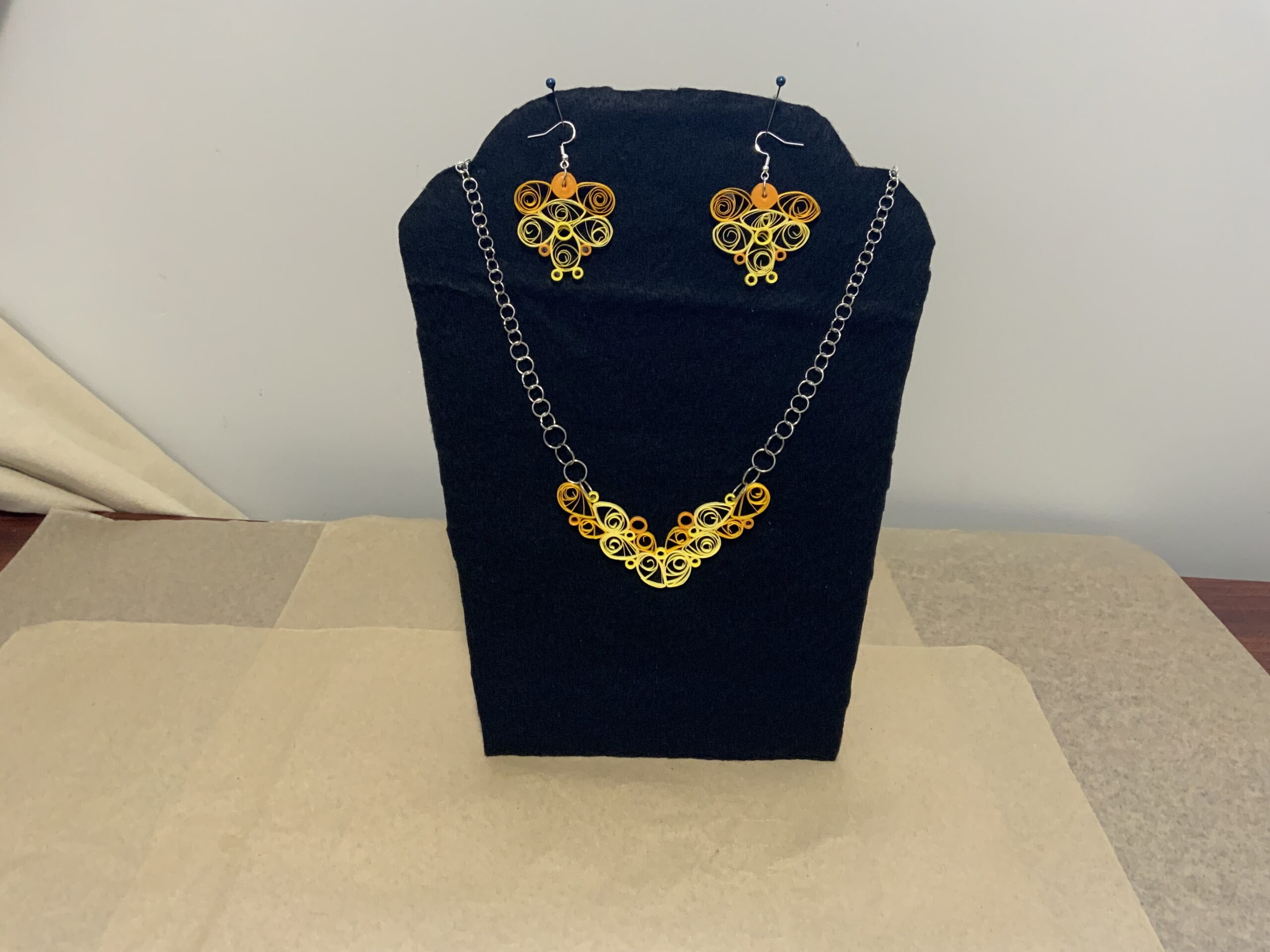 UNIQUE HANDMADE 4 TONE JEWELRY SET, EARRINGS AND NECKLACE SET, ELEGANT JEWELRY - Image 3