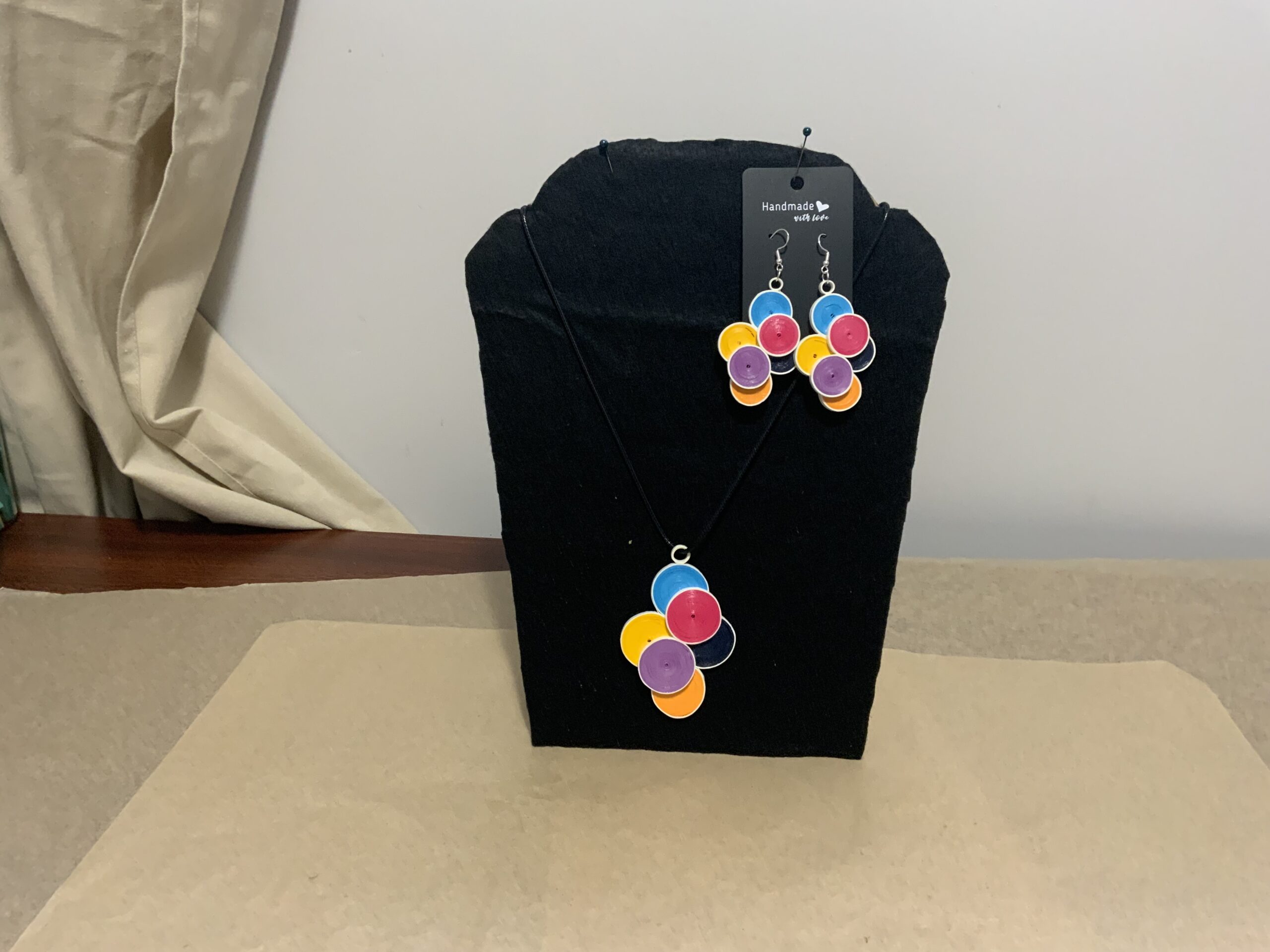 Bold, Vibrant, Colourful Handmade Quilled Circular style Earring/Necklace set, Artisan Jewelry