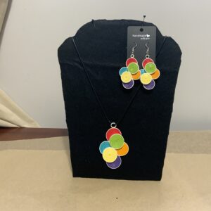 Vibrant, Colourful Handmade Quilled Circular style Earring/Necklace set, Artisan Jewelry