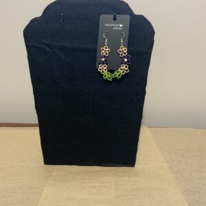 💜💛 Purple/Yellow Dangle Flower Quilled Earrings, Artisan Jewelry, Elegant Jewelry