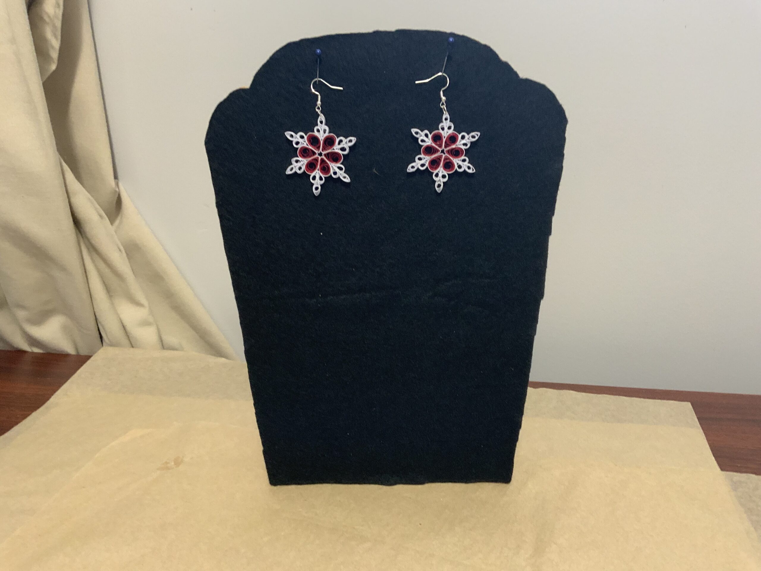 Handmade Quilled CHRISTMAS SNOWFLAKE Earrings, Artisan Jewelry, Festive Fun Earrings - Image 3