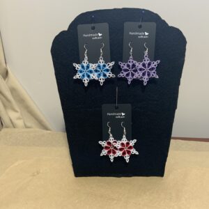 Handmade Quilled CHRISTMAS SNOWFLAKE Earrings, Artisan Jewelry, Festive Fun Earrings