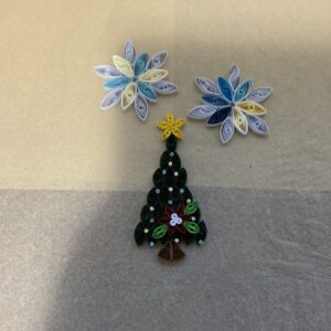 Handmade Quilled CHRISTMAS TREE Ornaments, 1 Tree and 2 Snowflakes per set