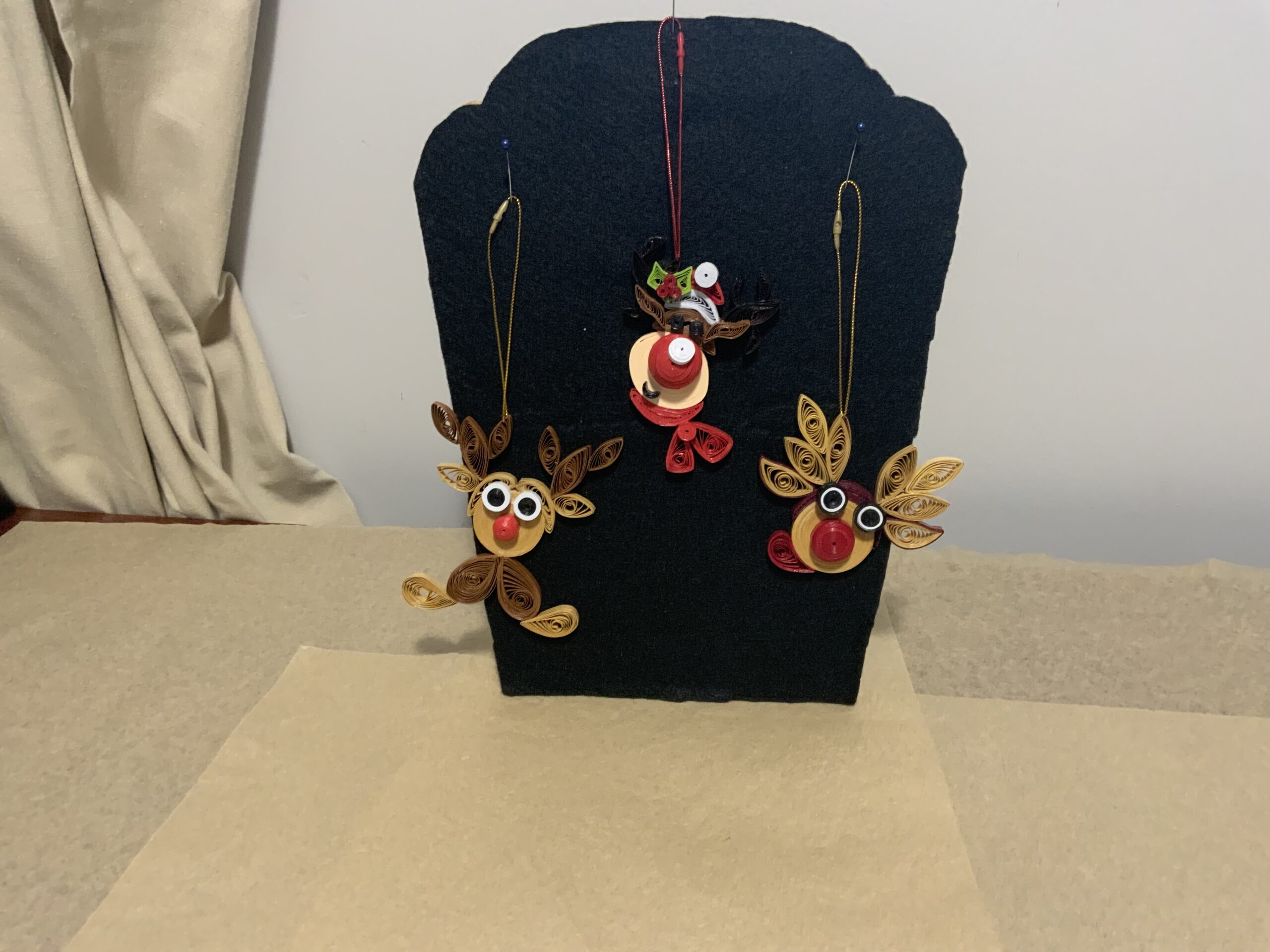 Set of 3 Handmade Quilled REINDEER Christmas Tree Ornaments - Image 4