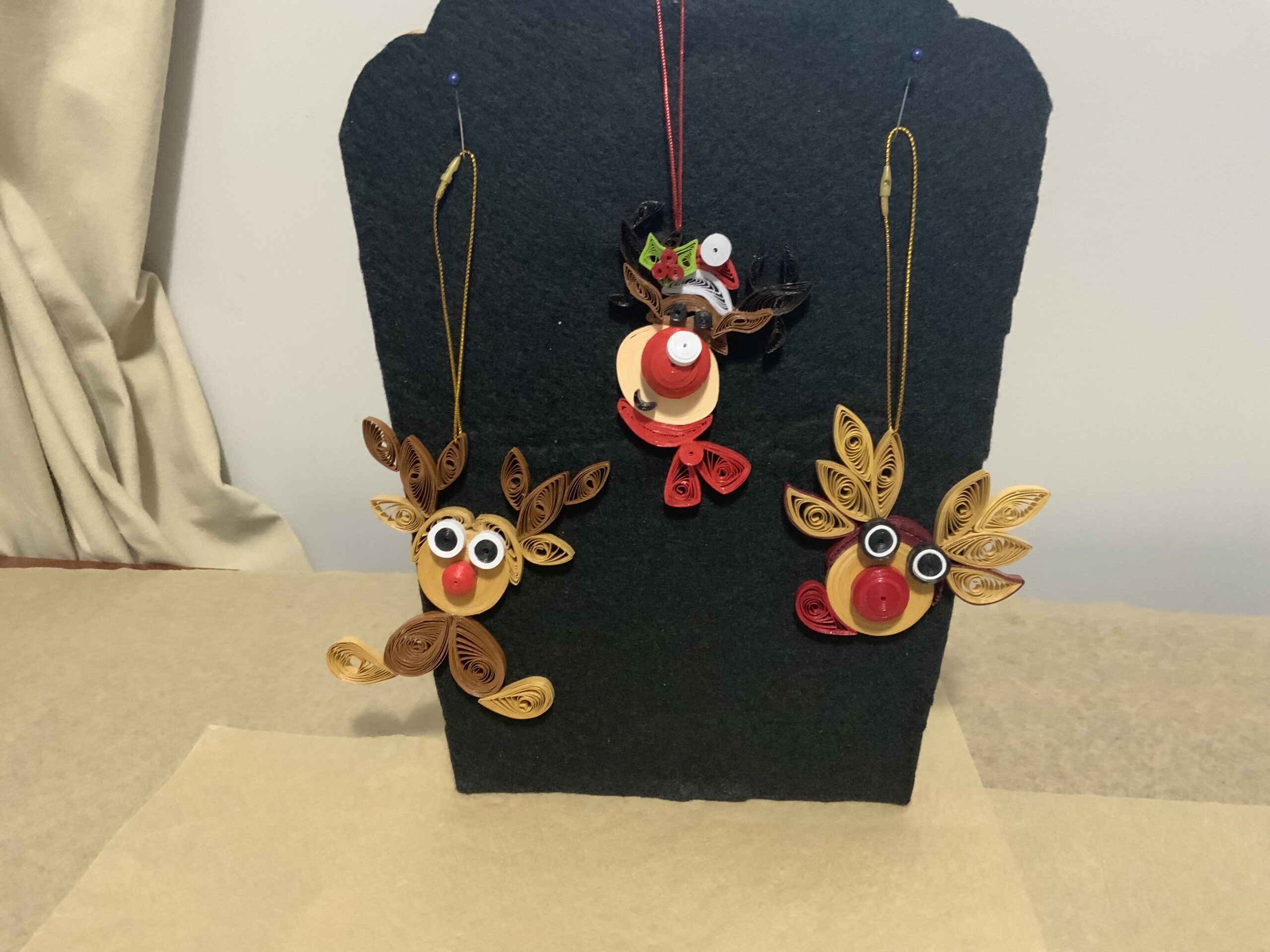 Set of 3 Handmade Quilled REINDEER Christmas Tree Ornaments - Image 3