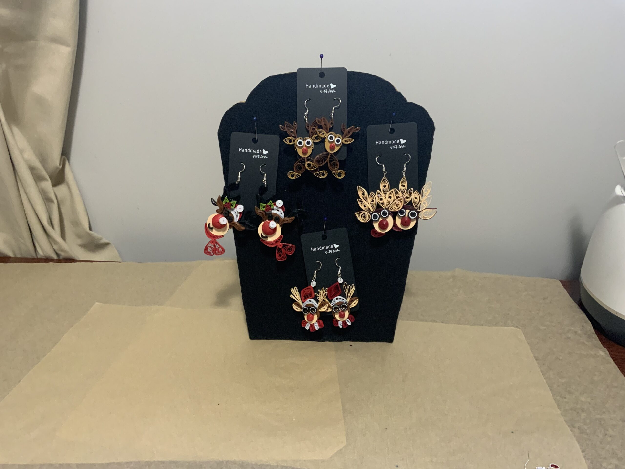 CHRISTMAS Earrings, Handmade Quilled Reindeer Earrings, Dangle Earrings