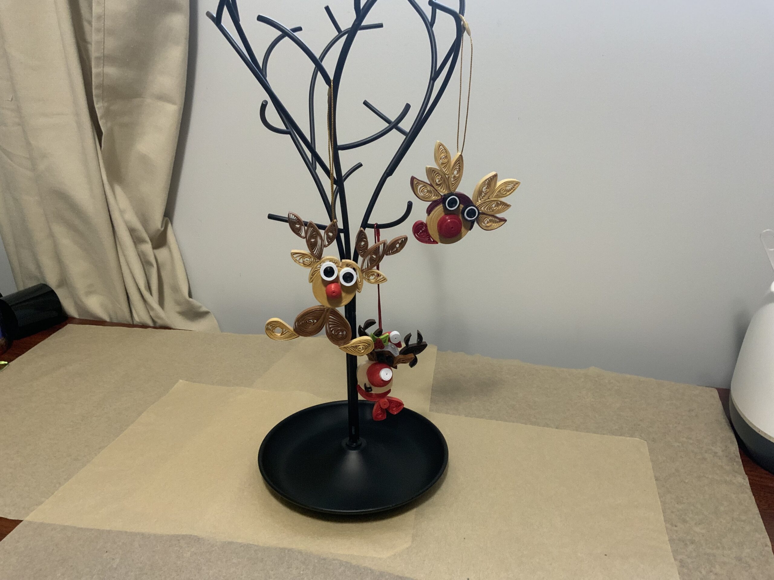 Set of 3 Handmade Quilled REINDEER Christmas Tree Ornaments