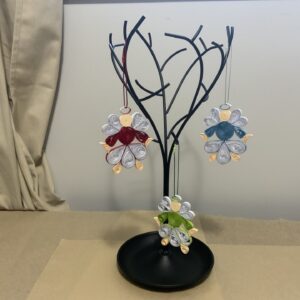 Set of 3 Handmade Quilled CHRISTMAS TREE Angel Ornaments