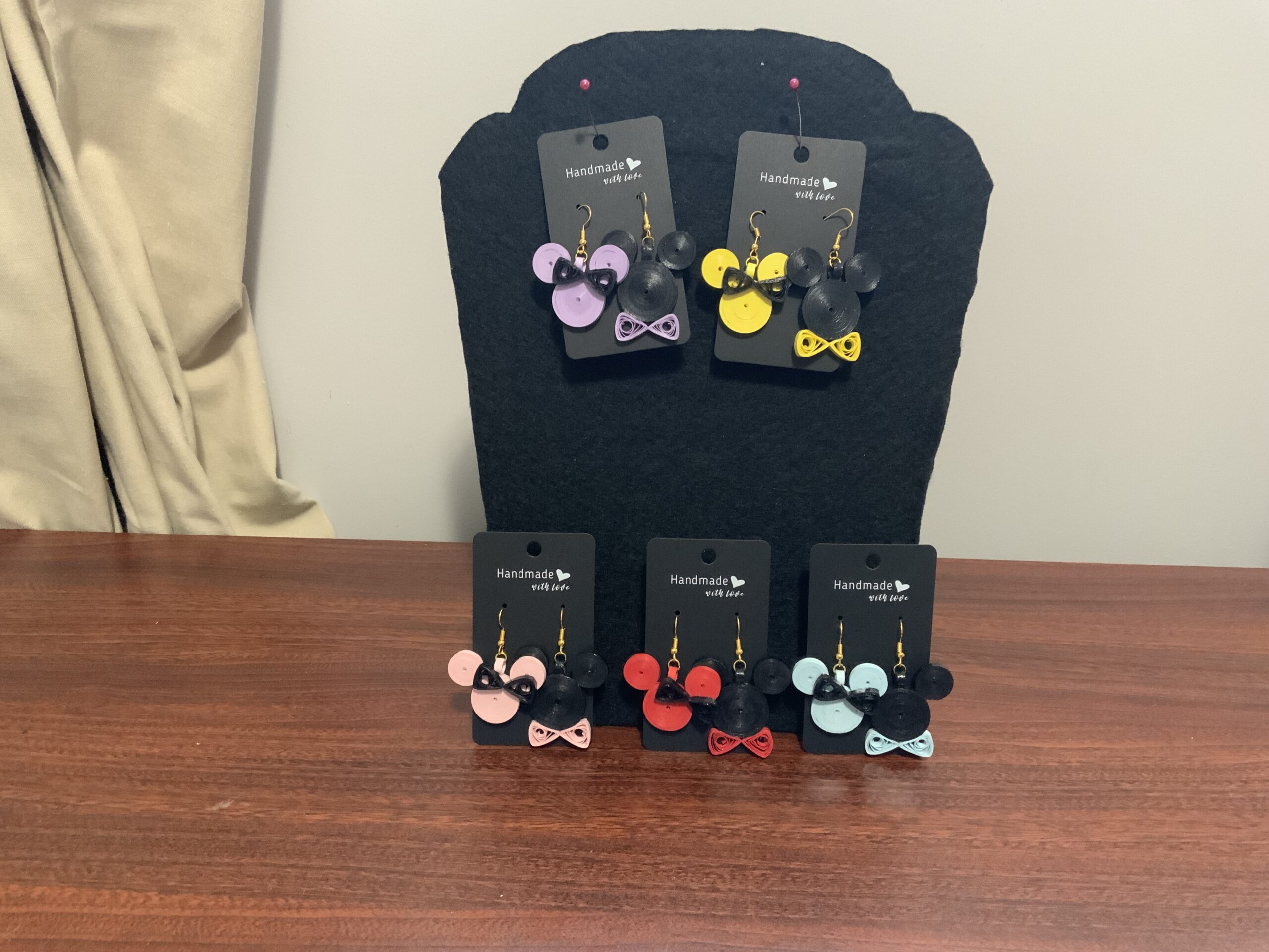 Handmade Quilled Mickey/Minnie Mouse Earrings, Artisan Jewelry, Unique gift Idea