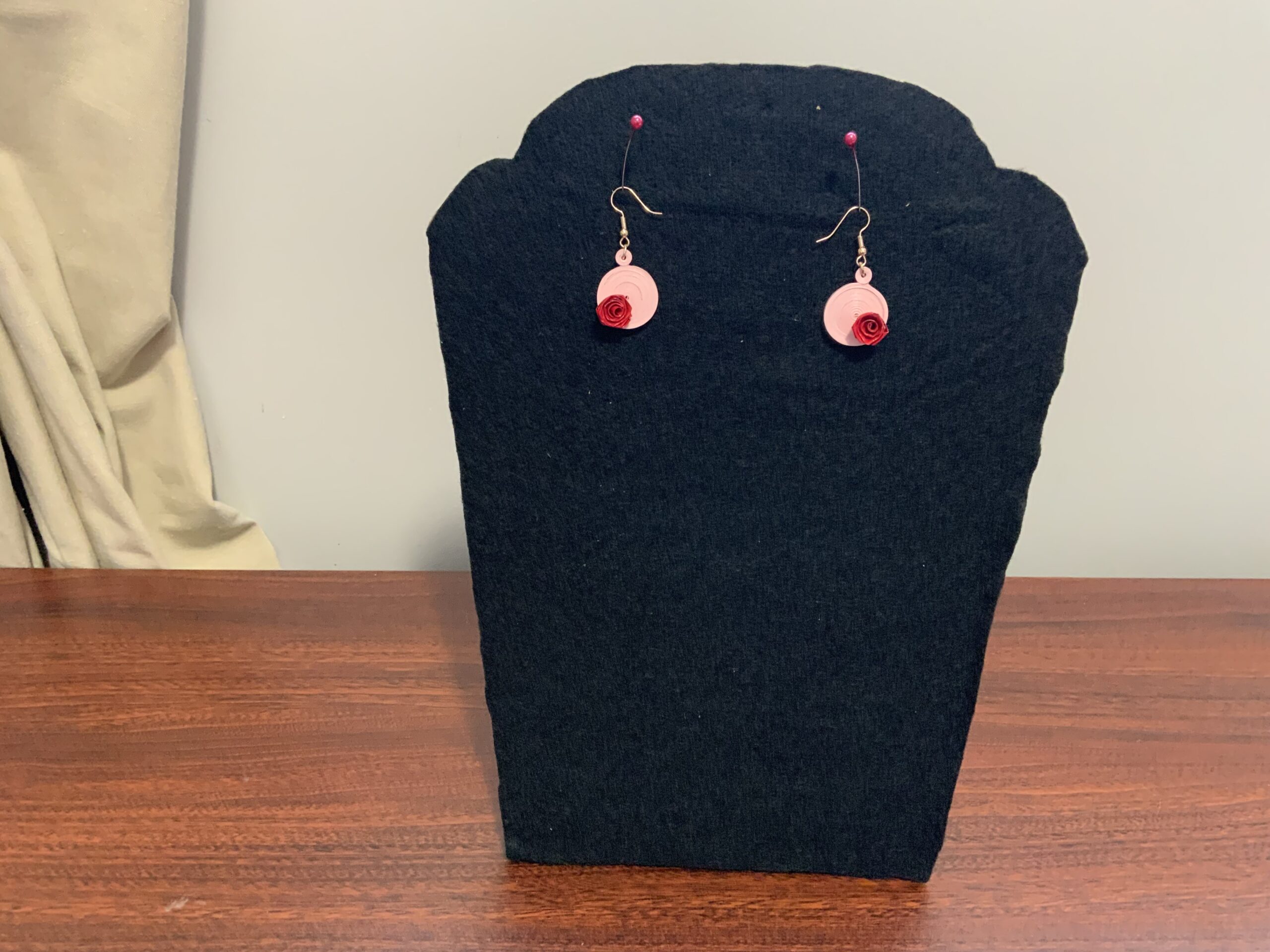 Handmade Quilled colourful circular design accented with a delicate rose, Artisan Jewelry, different colours - Image 3