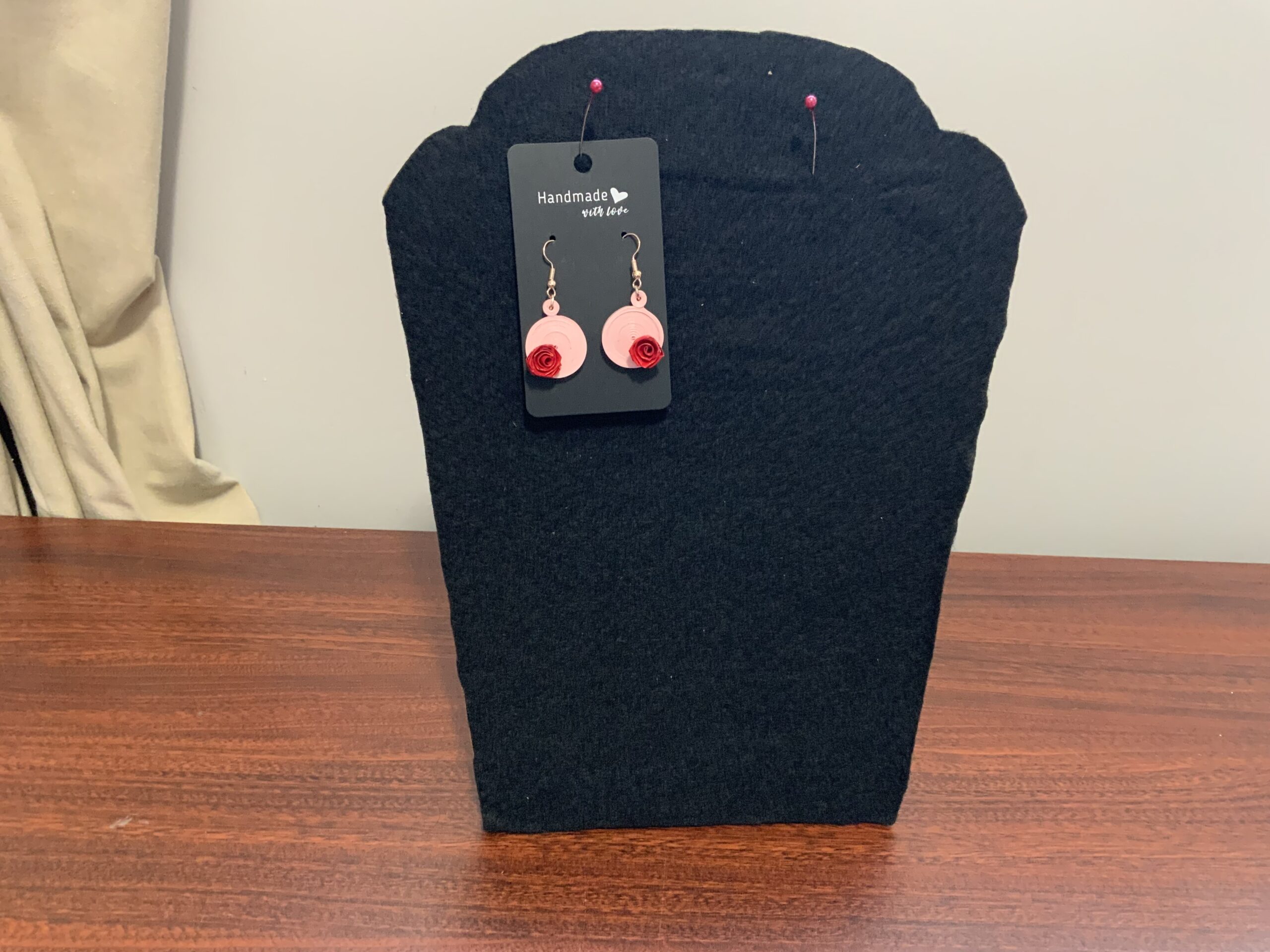 Handmade Quilled colourful circular design accented with a delicate rose, Artisan Jewelry, different colours