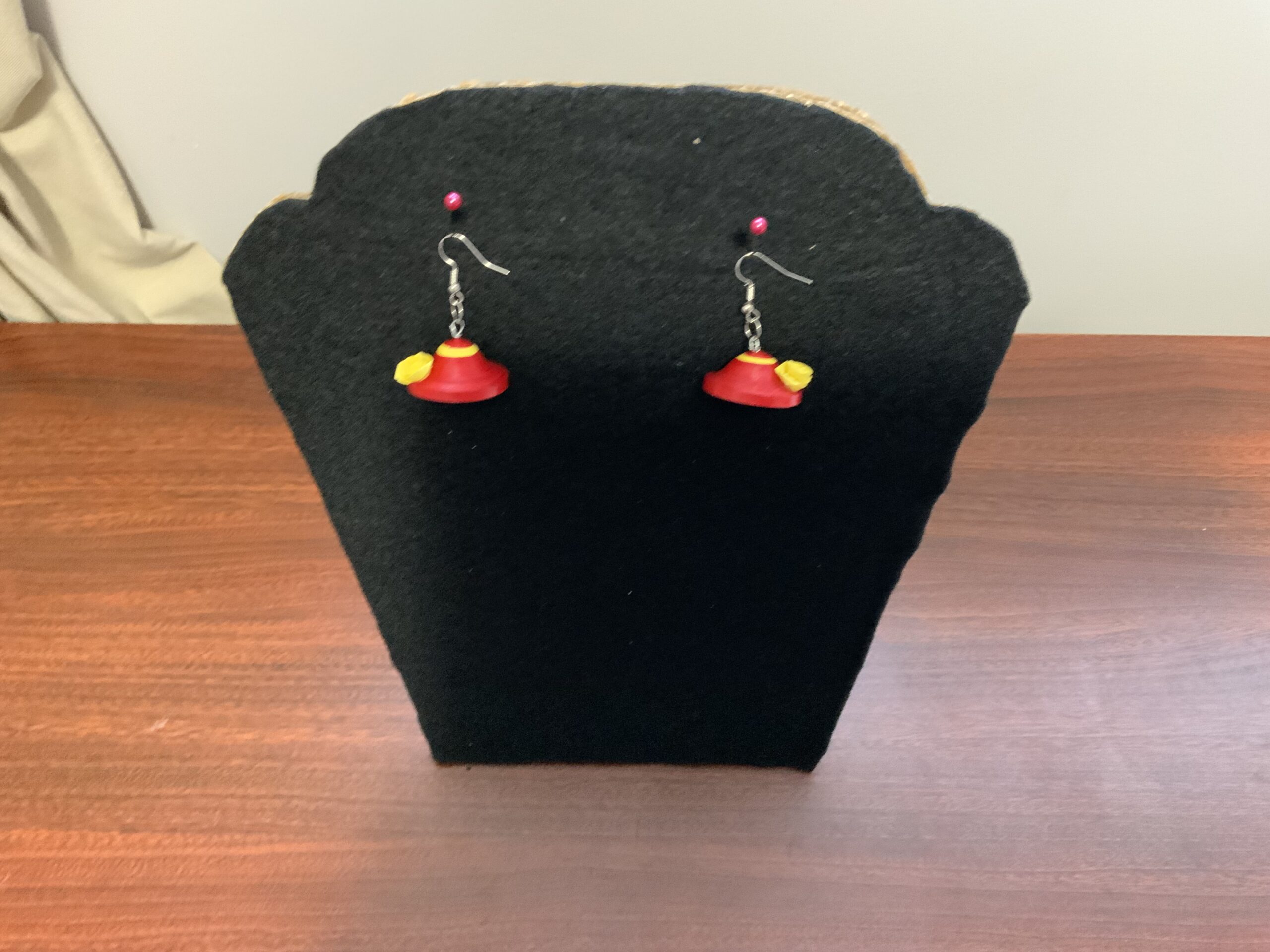 Quilled Earrings, Handmade RED HAT Earrings, Artisan Earrings - Image 3