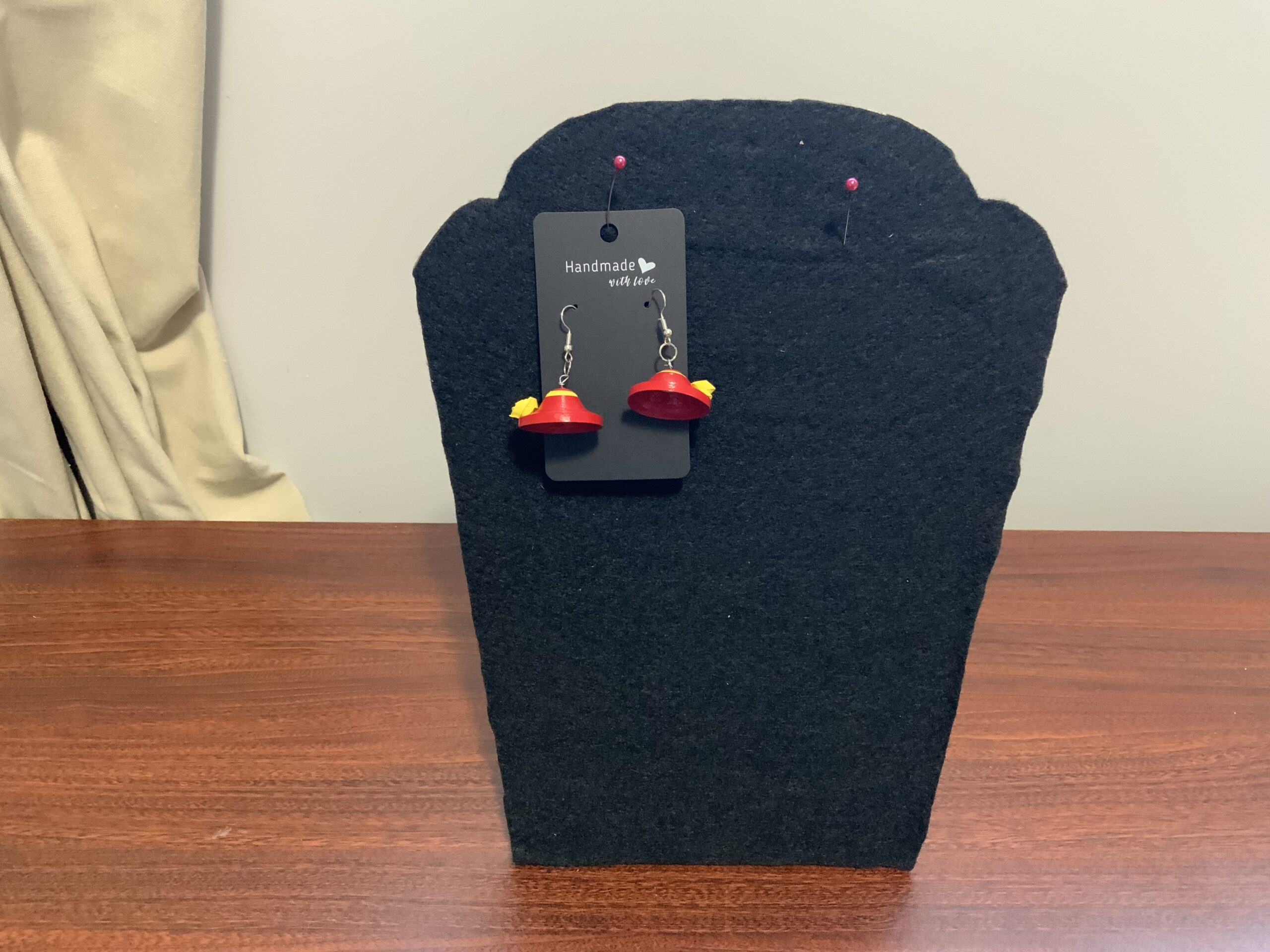 Quilled Earrings, Handmade RED HAT Earrings, Artisan Earrings