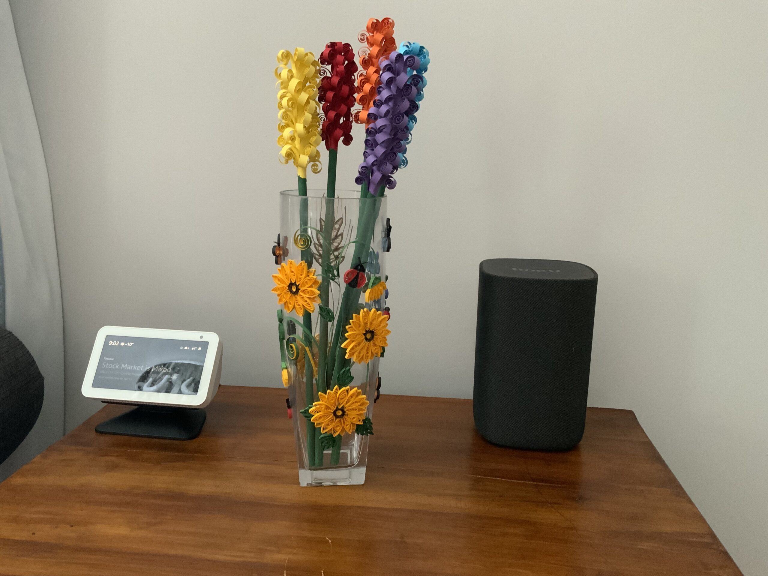 One-of-a-Kind Handmade Quilled Glass Vase, Home Decor, Elegant, Ladybugs, Butterflies