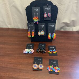 Handmade Pride month celebration rainbow Earrings, Quilled Paper, Dangling big and beautiful ,colourful 3d floral