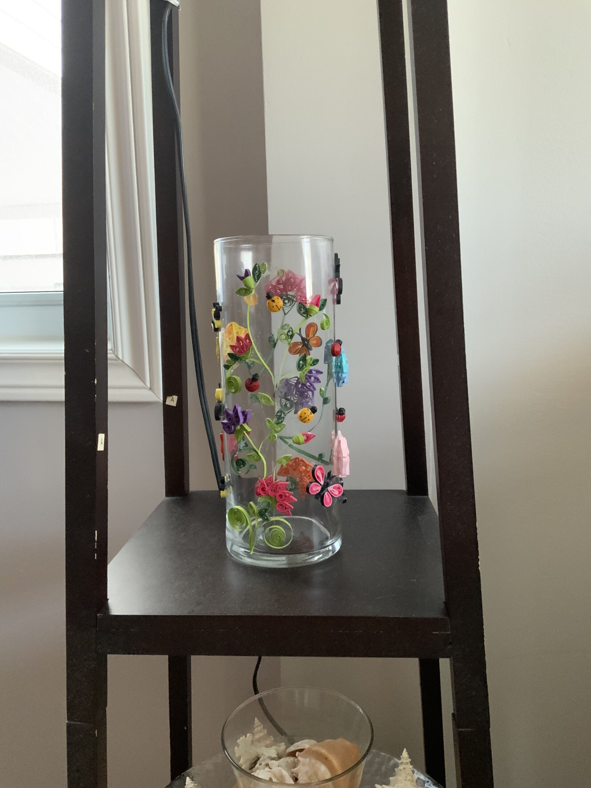 One-of-a-Kind Handmade Quilled Glass Vase, Home Decor, Elegant, Carnations, Butterflies, Ladybugs - Image 5