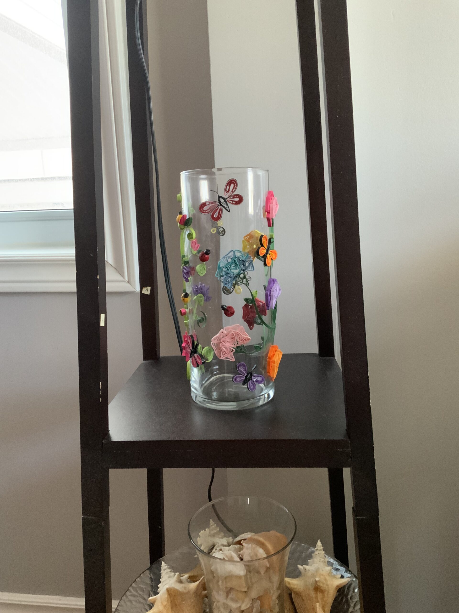 One-of-a-Kind Handmade Quilled Glass Vase, Home Decor, Elegant, Carnations, Butterflies, Ladybugs - Image 4