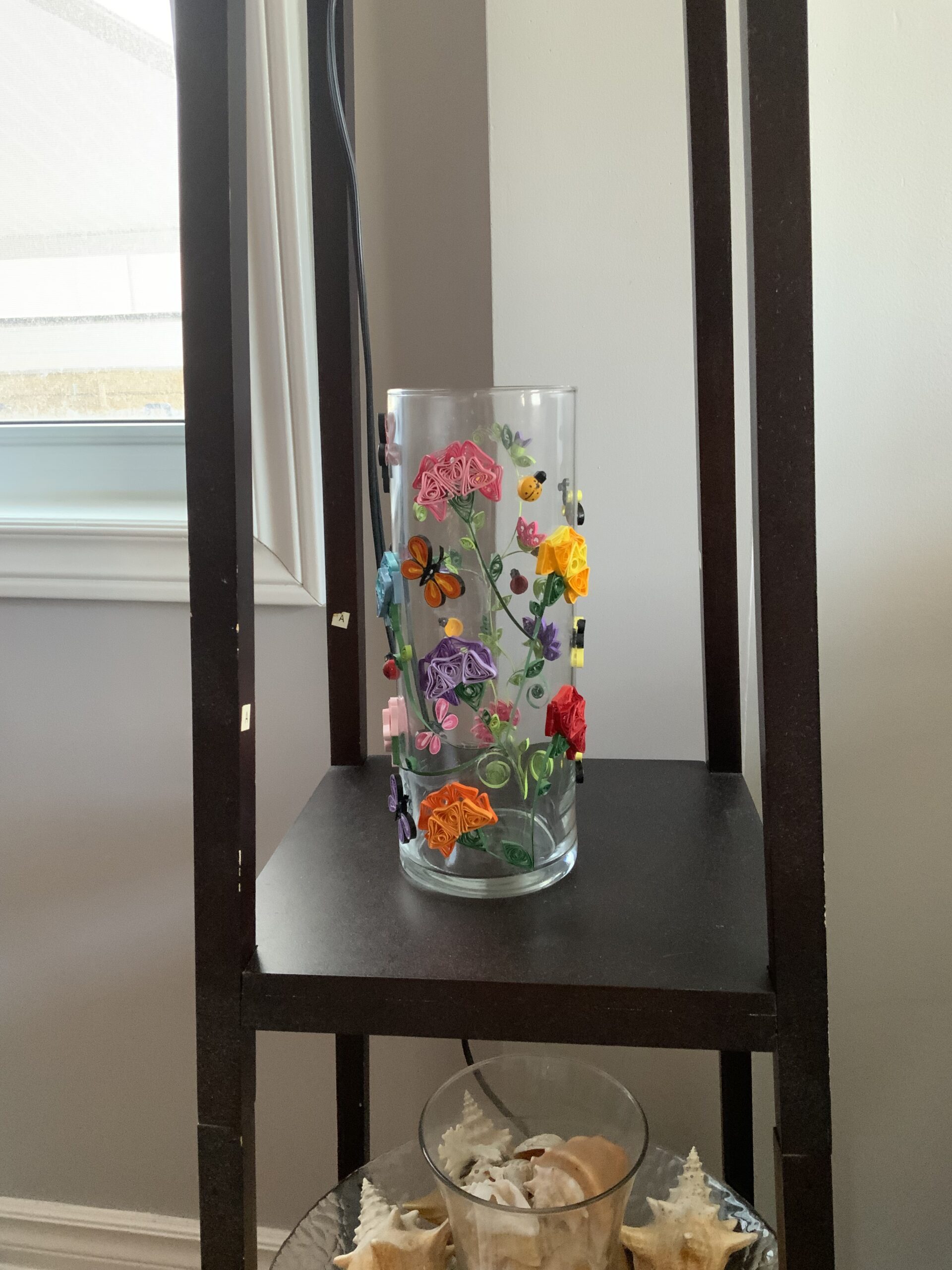 One-of-a-Kind Handmade Quilled Glass Vase, Home Decor, Elegant, Carnations, Butterflies, Ladybugs