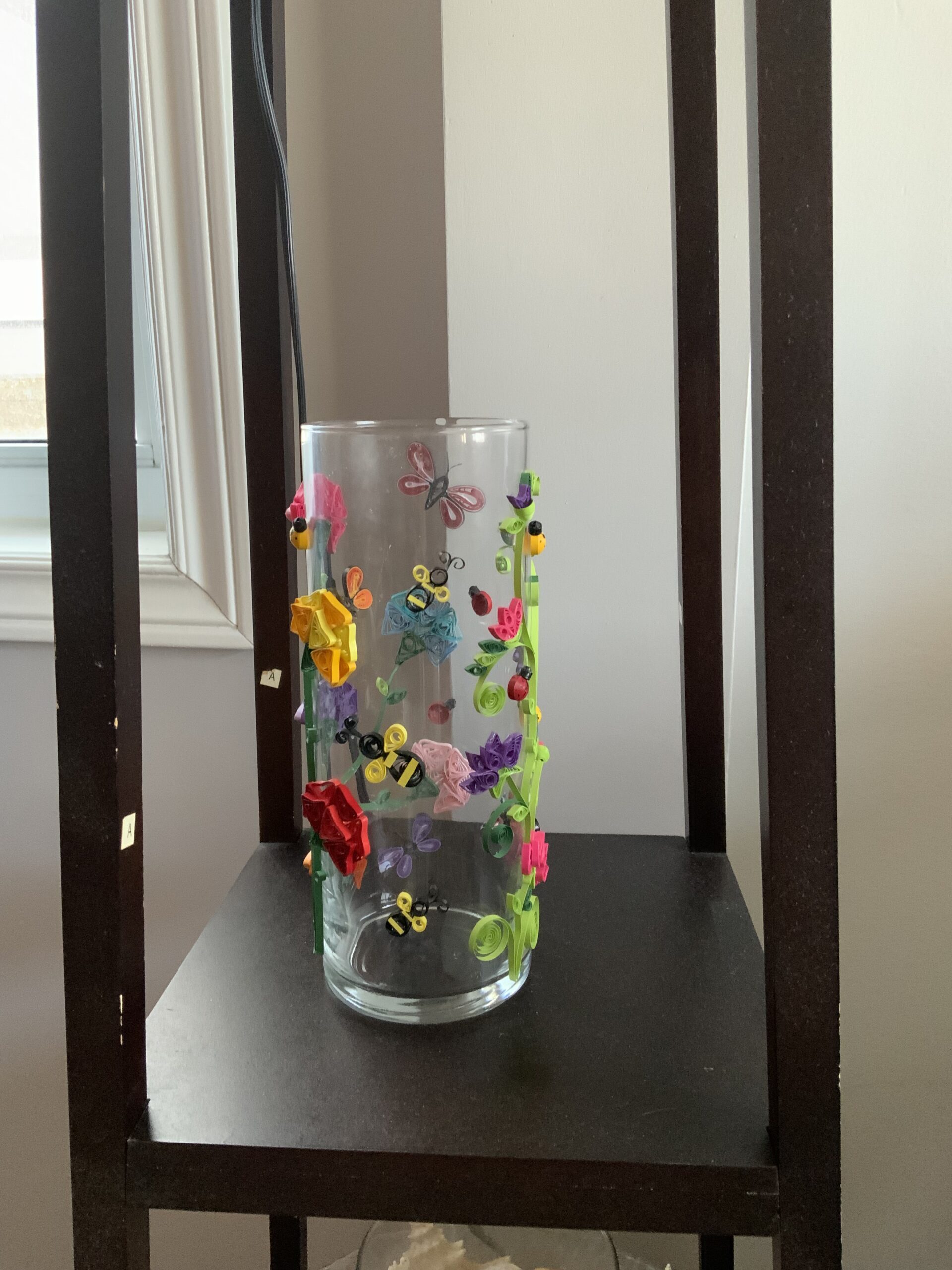One-of-a-Kind Handmade Quilled Glass Vase, Home Decor, Elegant, Carnations, Butterflies, Ladybugs - Image 3