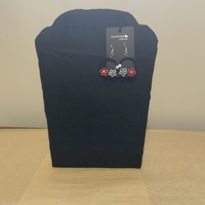 Quilled Earrings, Black circle base with white & pink floral accents, Artisan Jewelry