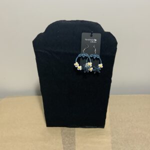 BLUE CIRCLED WHITE MINI FLOWERS – Quilled Paper Earrings, Artisan Jewelry, Eye-Catching Jewelry, Unique