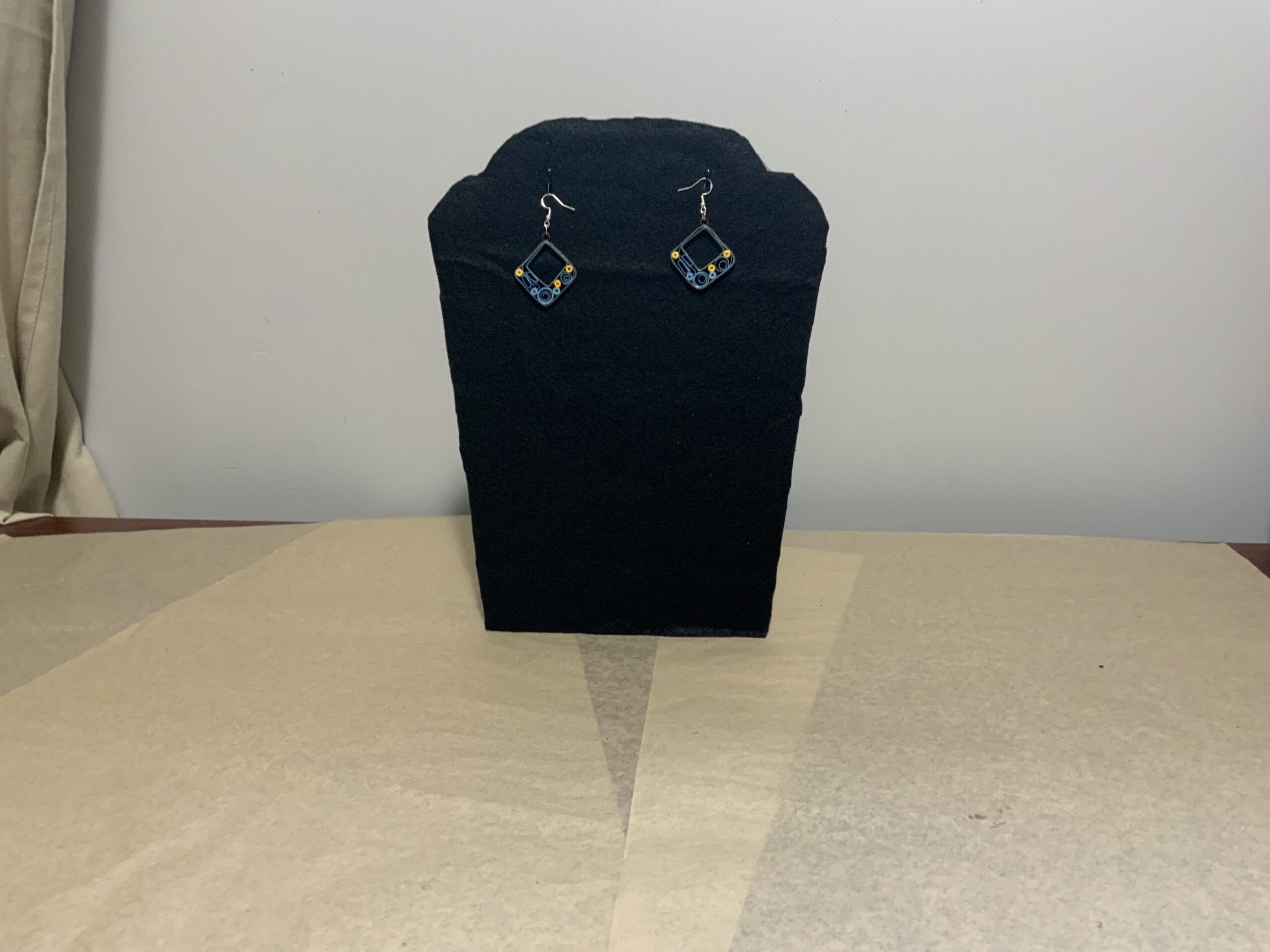 BROWN & TEAL SQUARE/TRIANGLE STYLE QUILLED EARRINGS 🟫🔷 Bold. Artistic. Earthy Elegance. 🔷🟫 - Image 3