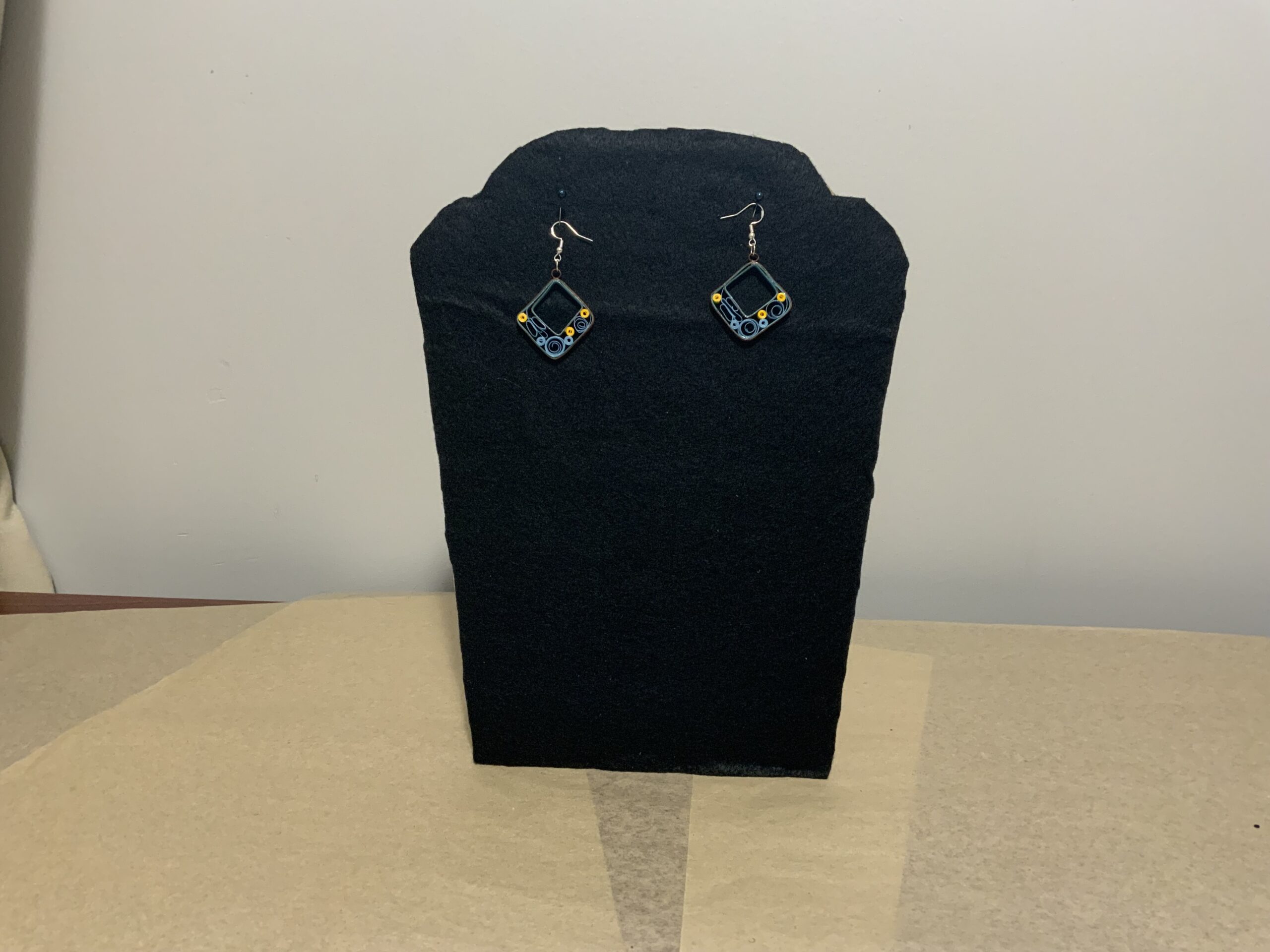 BROWN & TEAL SQUARE/TRIANGLE STYLE QUILLED EARRINGS 🟫🔷 Bold. Artistic. Earthy Elegance. 🔷🟫