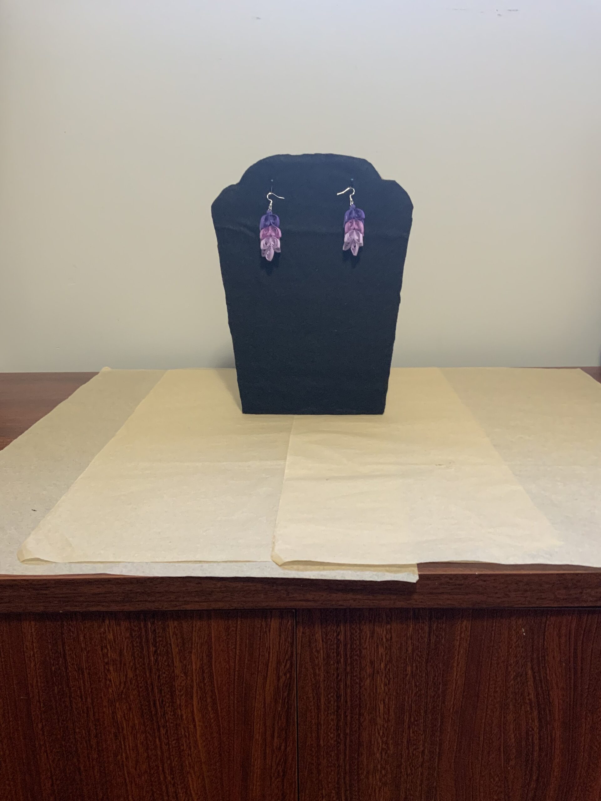 3 Tone Purple Leaf-Style Quilled Earrings, Artisan Jewelry, Unique - Image 5