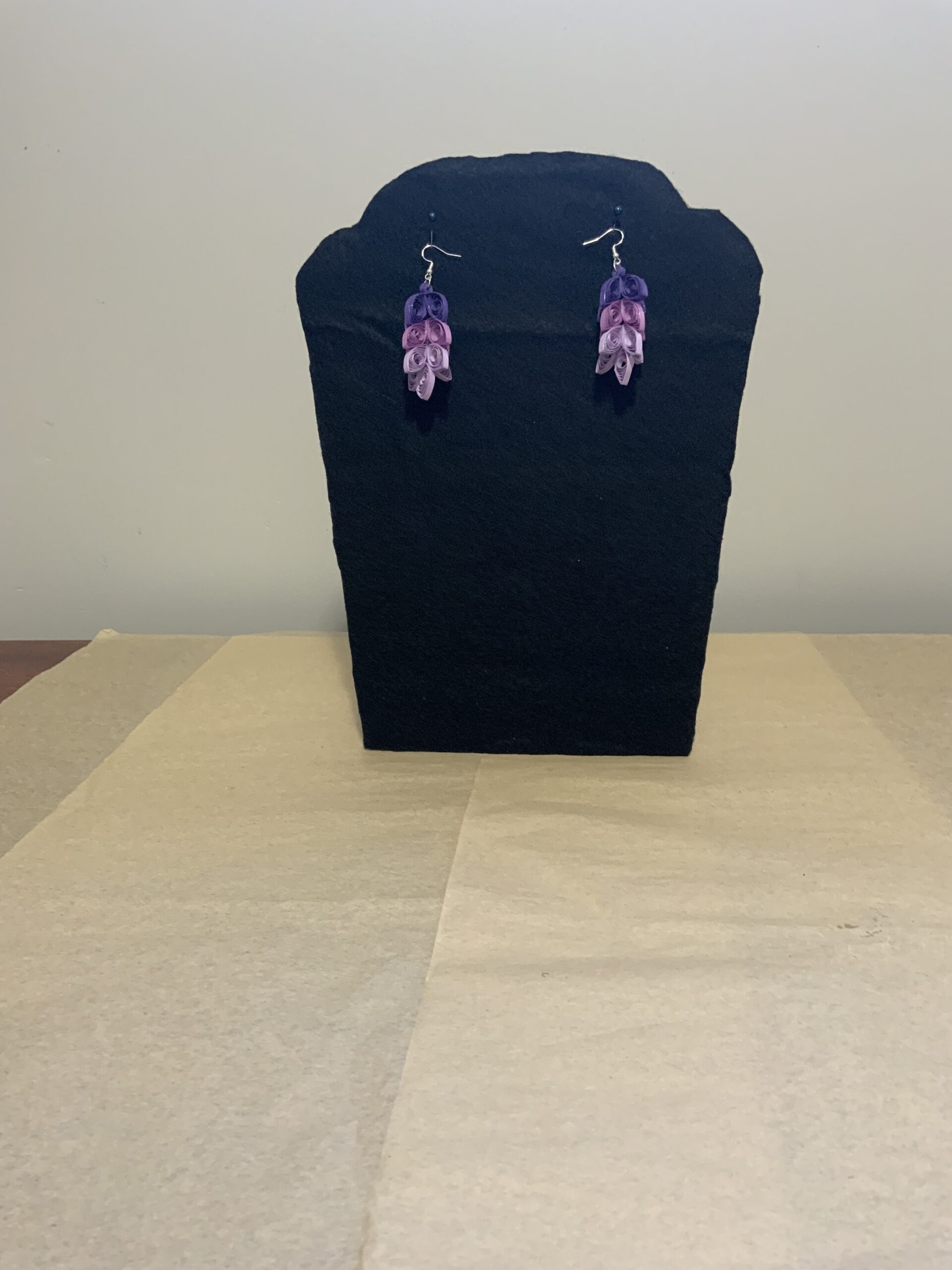 3 Tone Purple Leaf-Style Quilled Earrings, Artisan Jewelry, Unique - Image 4