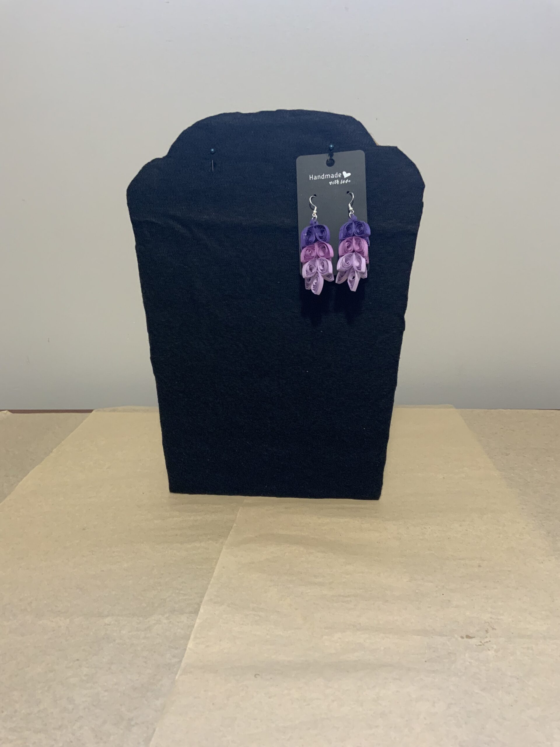 3 Tone Purple Leaf-Style Quilled Earrings, Artisan Jewelry, Unique - Image 3