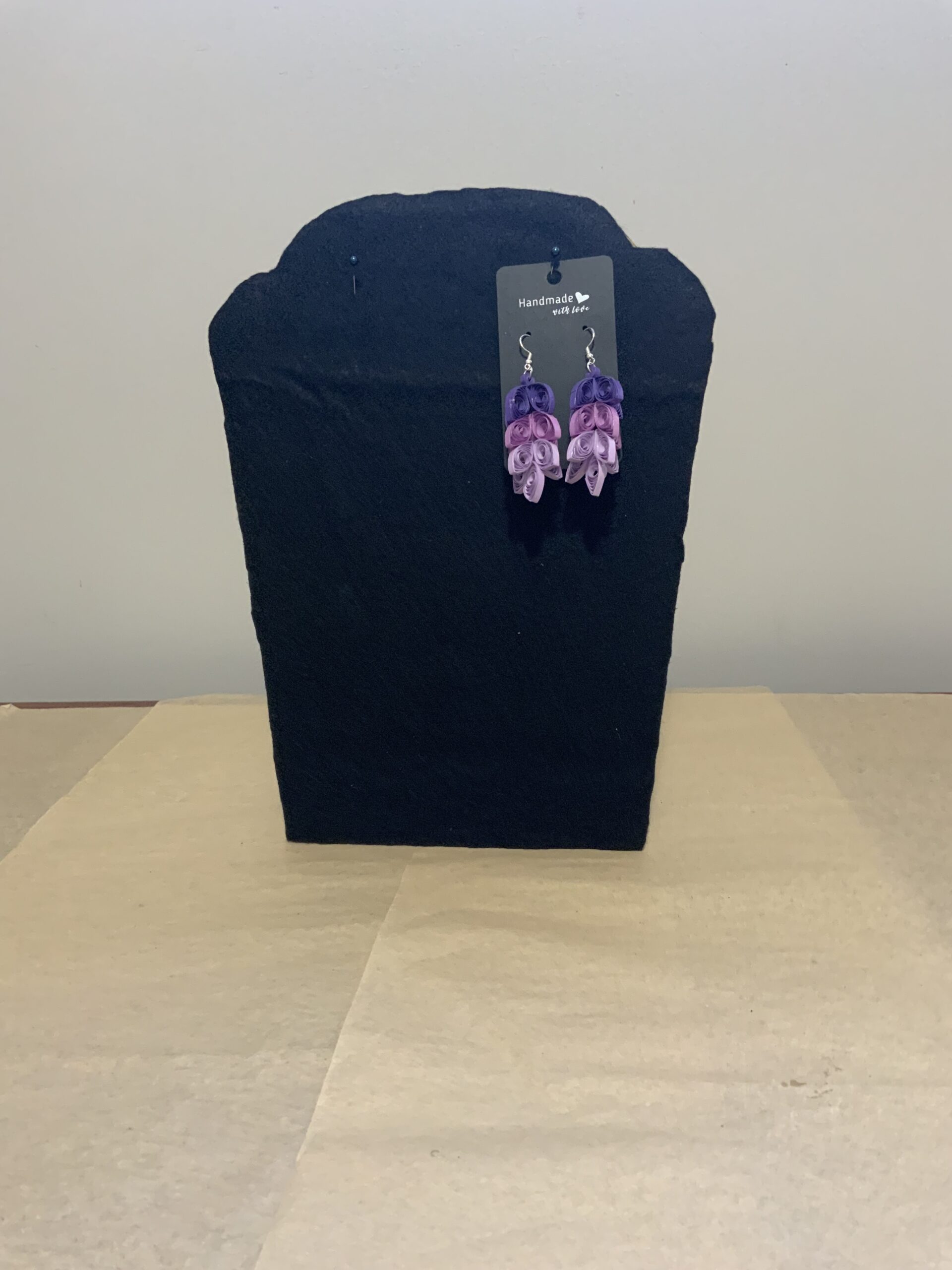 3 Tone Purple Leaf-Style Quilled Earrings, Artisan Jewelry, Unique