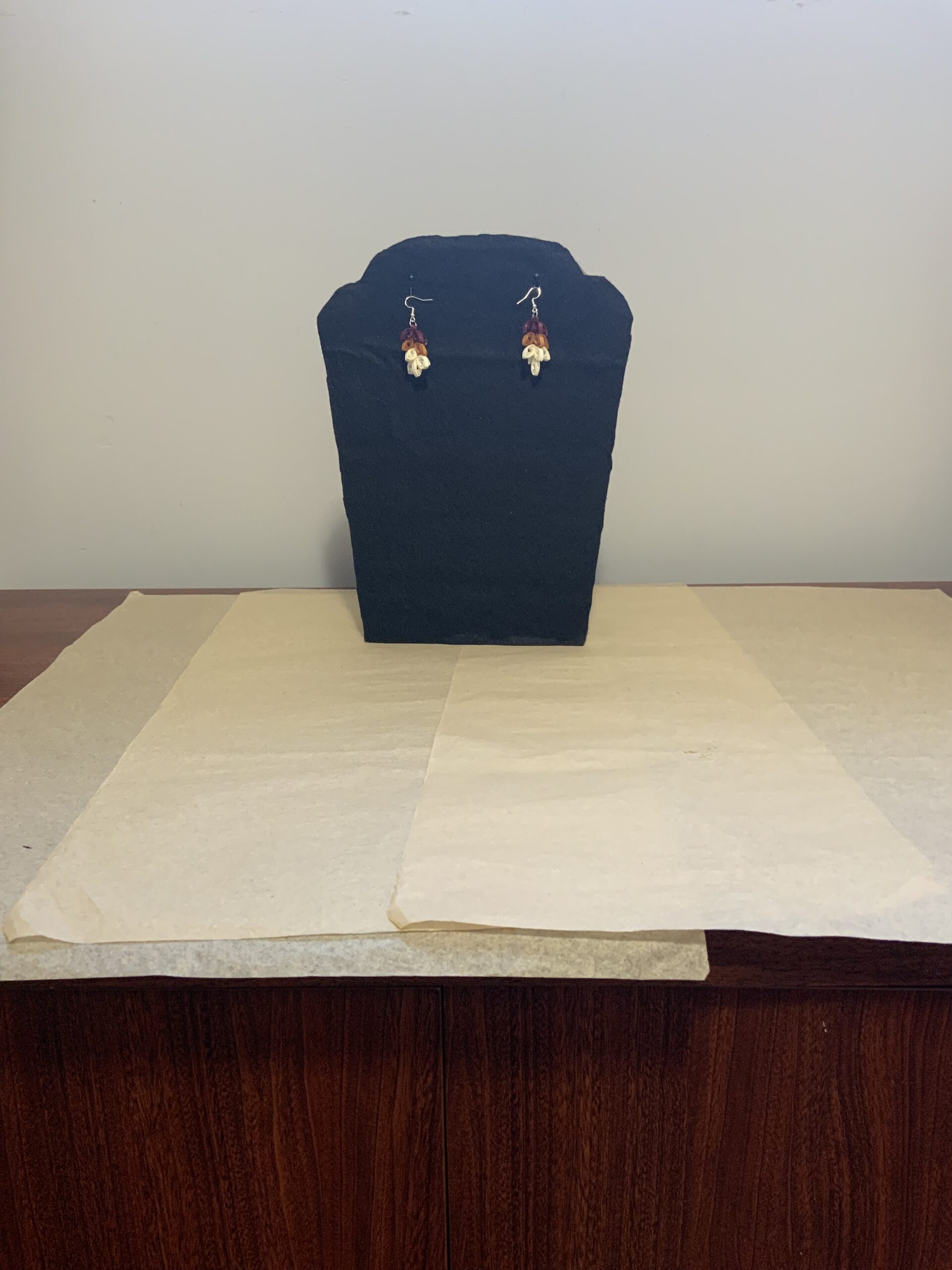 BURGUNDY / GOLD / CREAM LEAFS Quilled Earrings ,Artisan Jewelry - Image 4