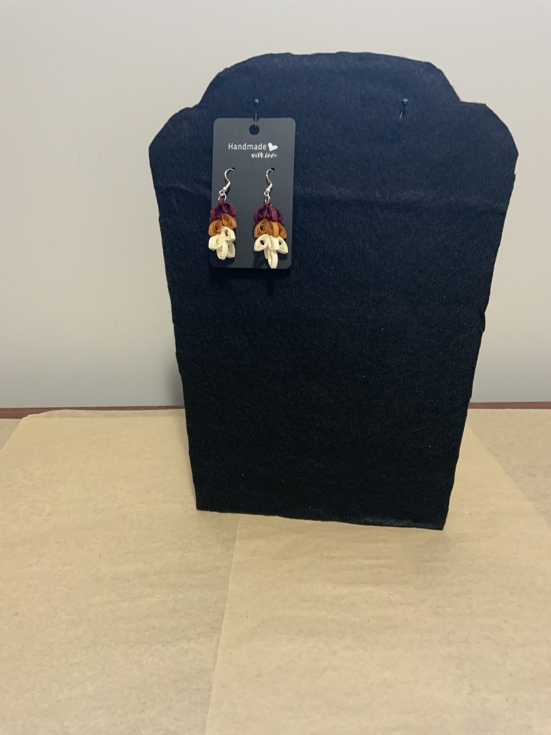 BURGUNDY / GOLD / CREAM LEAFS Quilled Earrings ,Artisan Jewelry