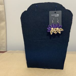 💜🤍 Two-Tone Purple & Cream Flower Quilled Earrings, Artisan Jewelry, Vibrant