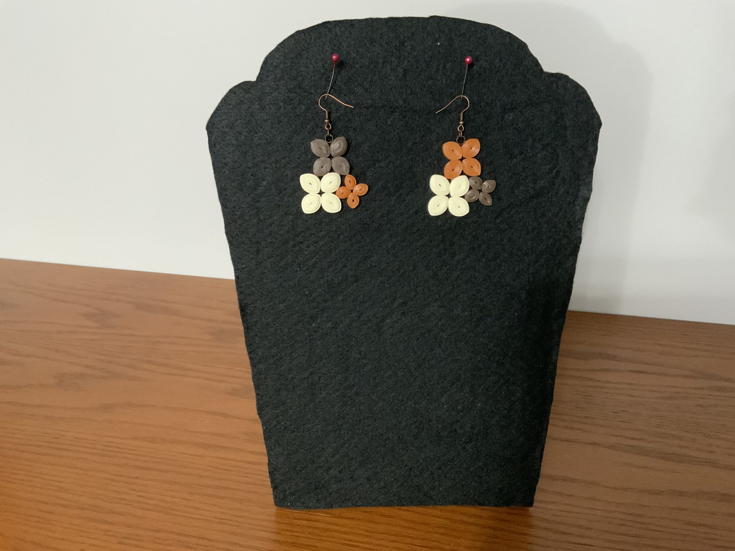 EARTH-TONE 3 FLOWER QUILLED EARRINGS, ARTISAN JEWELRY, ARTISTIC - Image 8