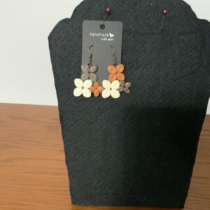 EARTH-TONE 3 FLOWER QUILLED EARRINGS, ARTISAN JEWELRY, ARTISTIC