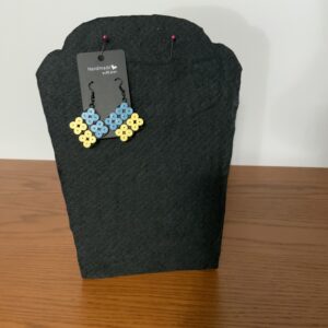 Blue/Yellow MODERN STYLE SQUARE/CIRCLE Quilled Earrings, Artistic, EYE-CATCHING