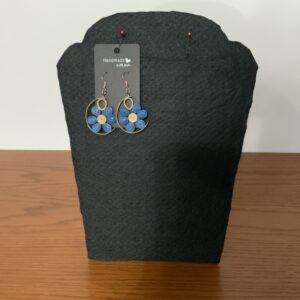 MODERN HALF-CIRCLE QUILLED EARRINGS with LARGE BLUE FLOWER, Statement Piece