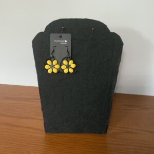 MODERN HALF-CIRCLE QUILLED EARRINGS with LARGE YELLOW FLOWER, Bold, Vibrant