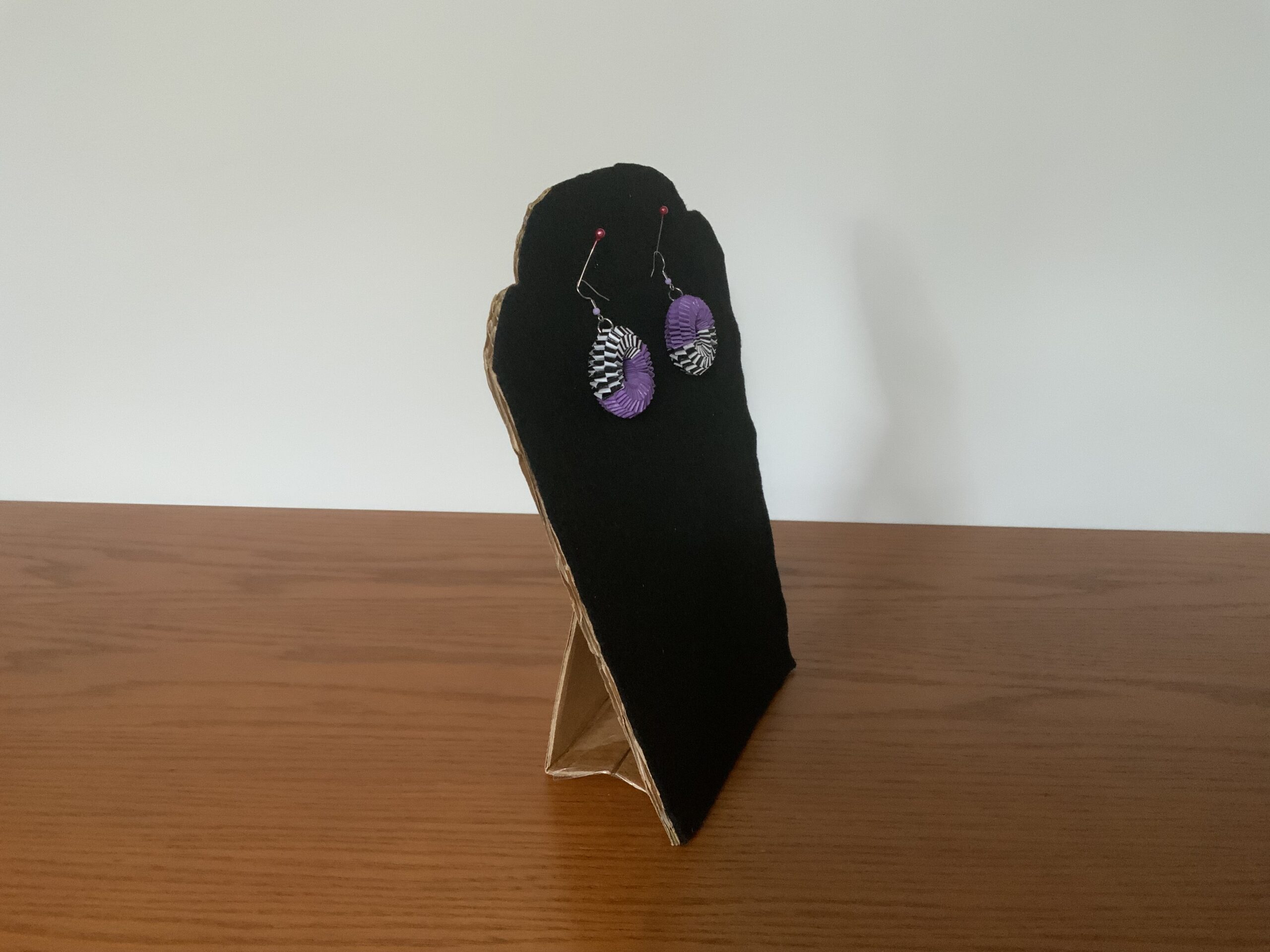 HAND DESIGNED QUILLED EARRINGS – WEAVED EARRINGS, VIBRANT PURPLE, BLACK & WHITE, EYE-CATCHING - Image 6