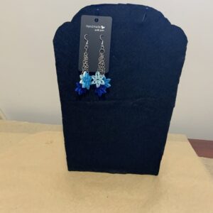 Artisan Jewelry - 3-Tone Dangle Blue Flower Quilled Earrings