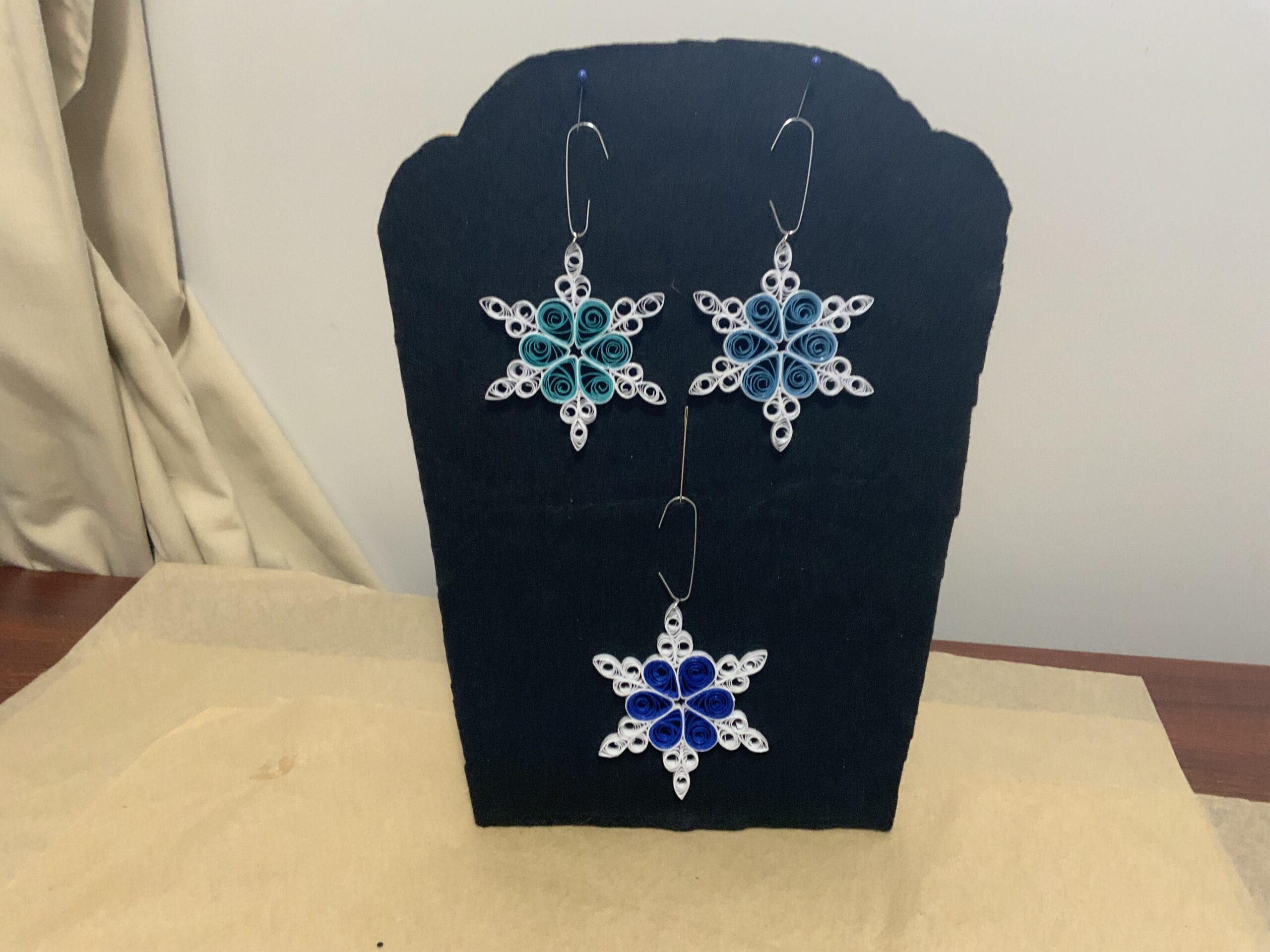 Handmade Quilled CHRISTMAS TREE Ornaments, 3 CHRISTMAS SNOWFLAKE ORNAMENTS - Image 2
