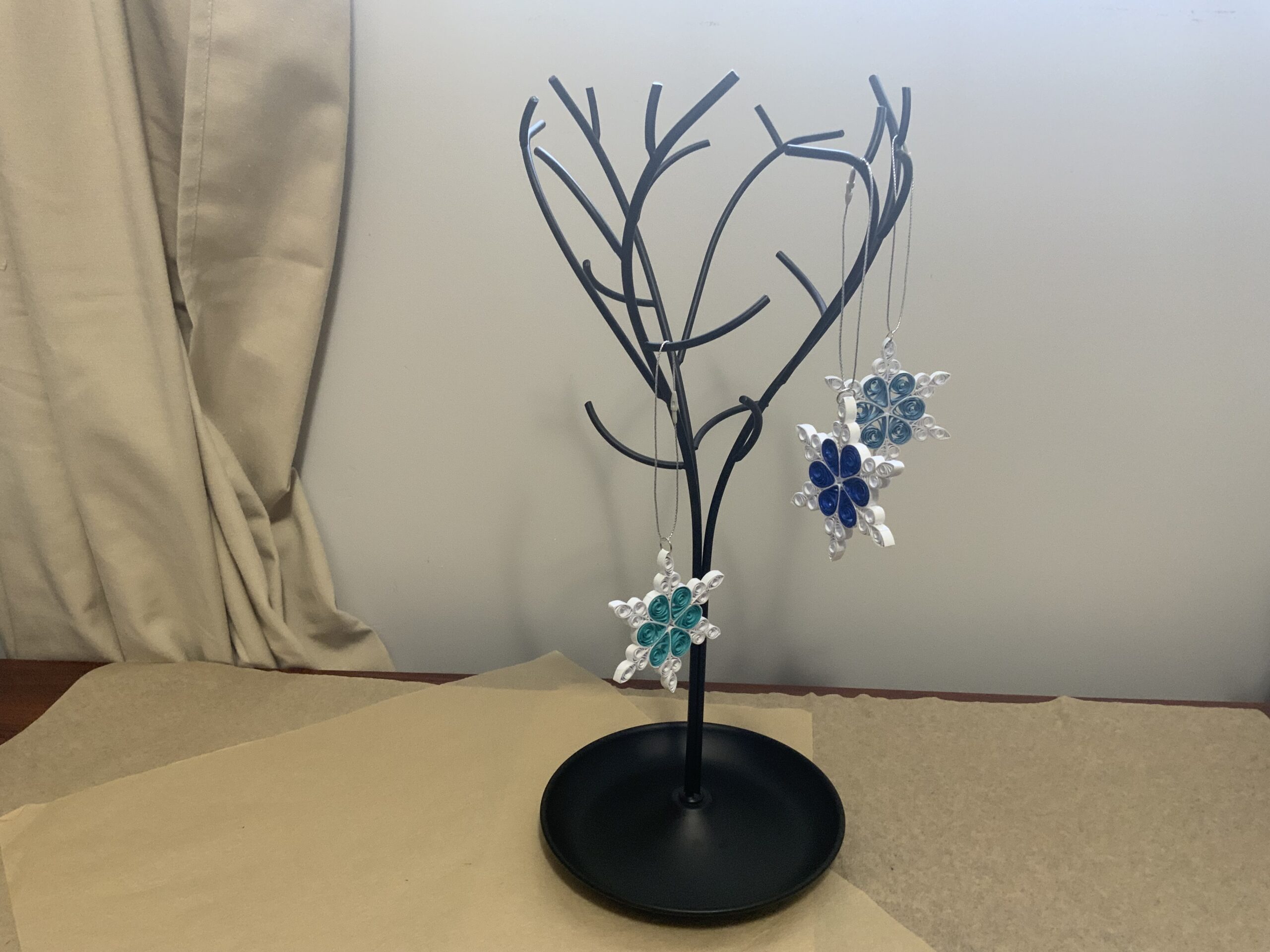 Handmade Quilled CHRISTMAS TREE Ornaments, 3 CHRISTMAS SNOWFLAKE ORNAMENTS