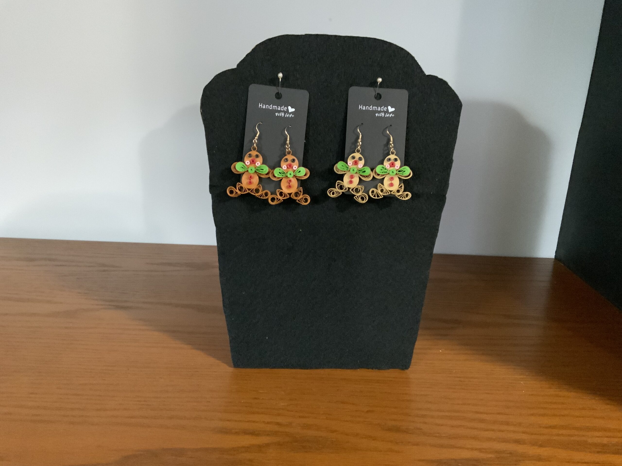 Handmade Quilled CHRISTMAS GINGERBREAD MAN Earrings, Festive Fun Earrings, Dangle Earrings