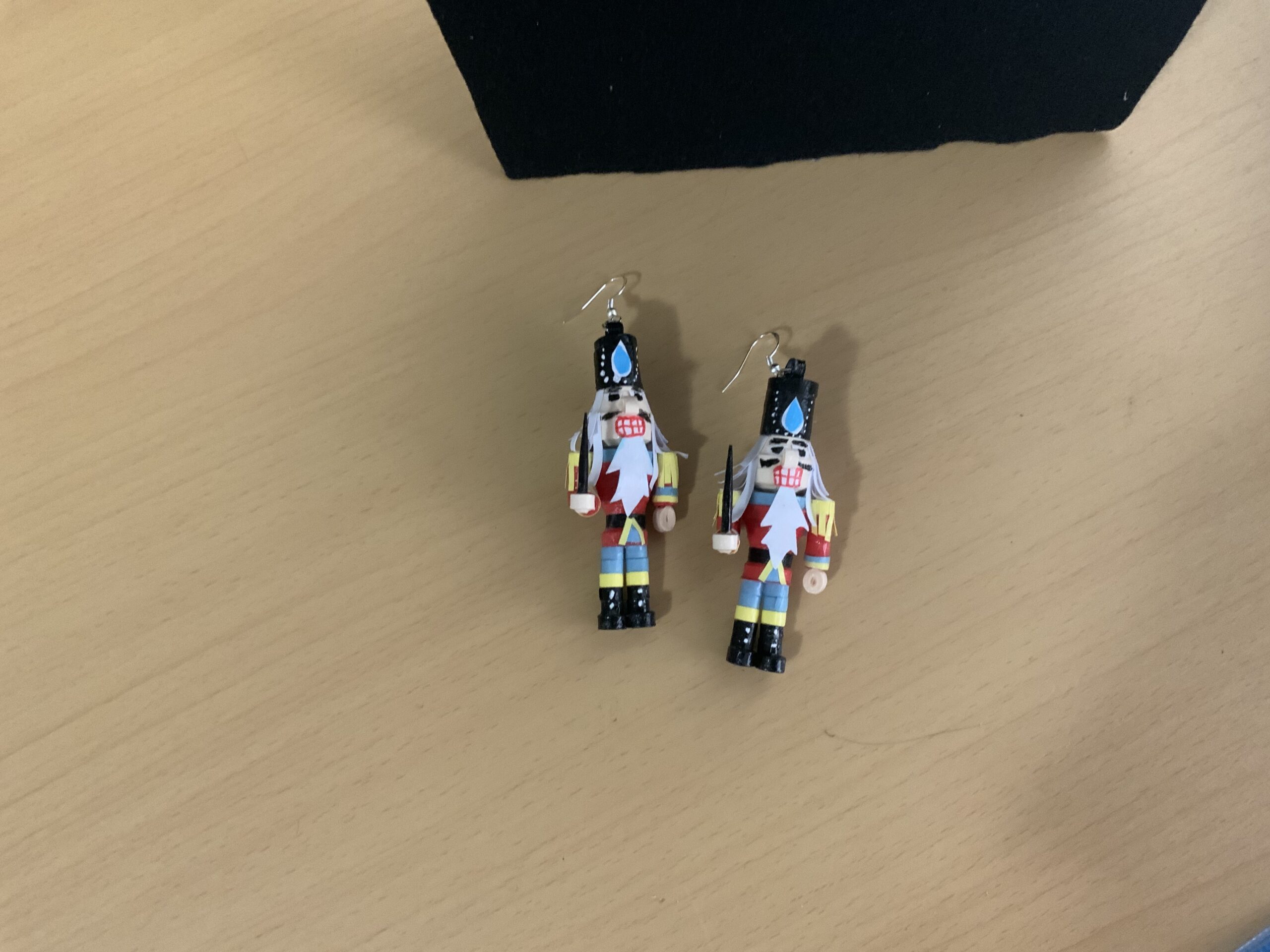 Handmade Quilled CHRISTMAS NUTCRACKER Earrings, Festive Fun Earrings, Dangle Earrings - Image 3