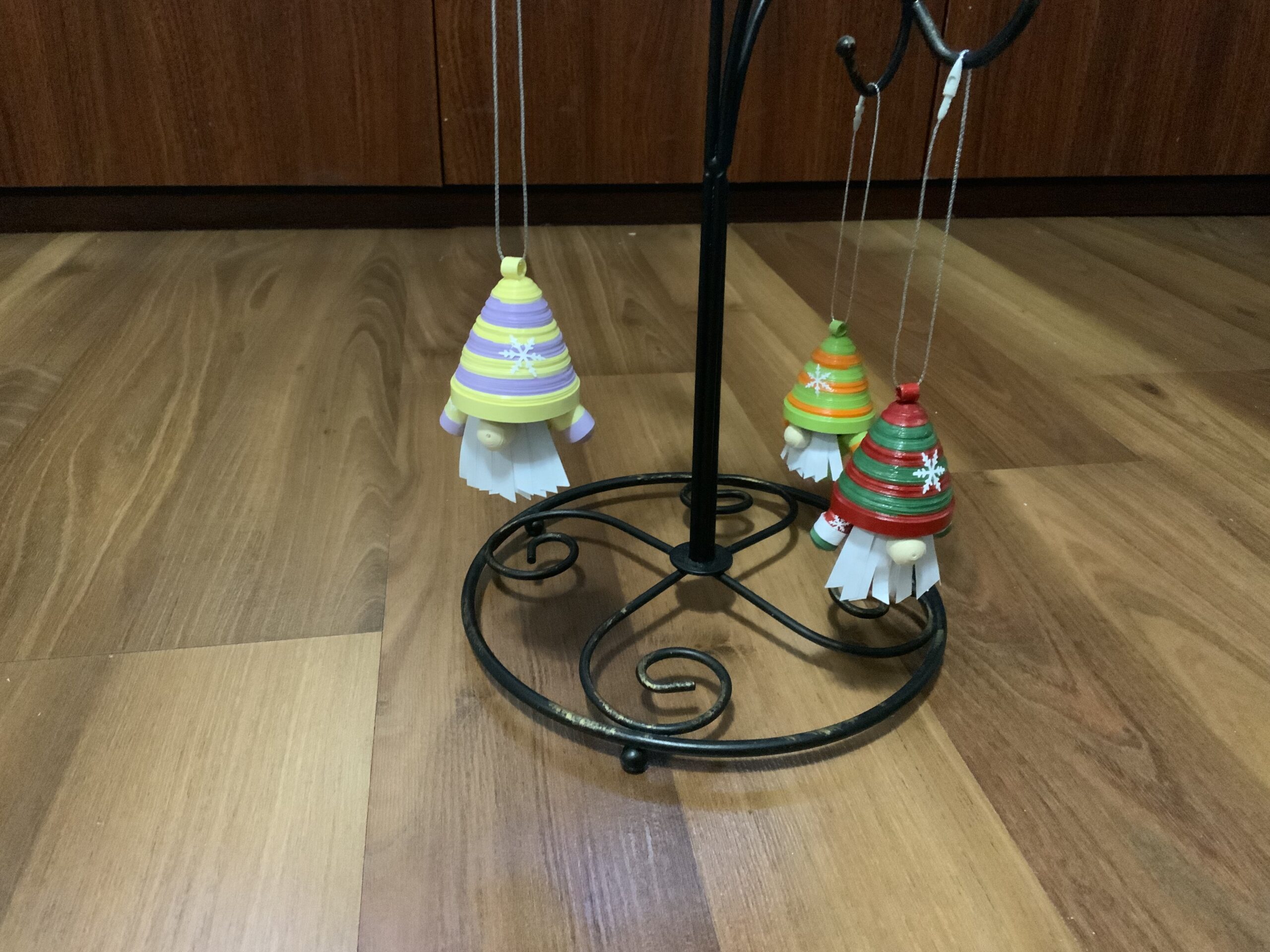 Handmade Quilled CHRISTMAS TREE Ornaments, 3 Cute CHRISTMAS GNOME ORNAMENTS