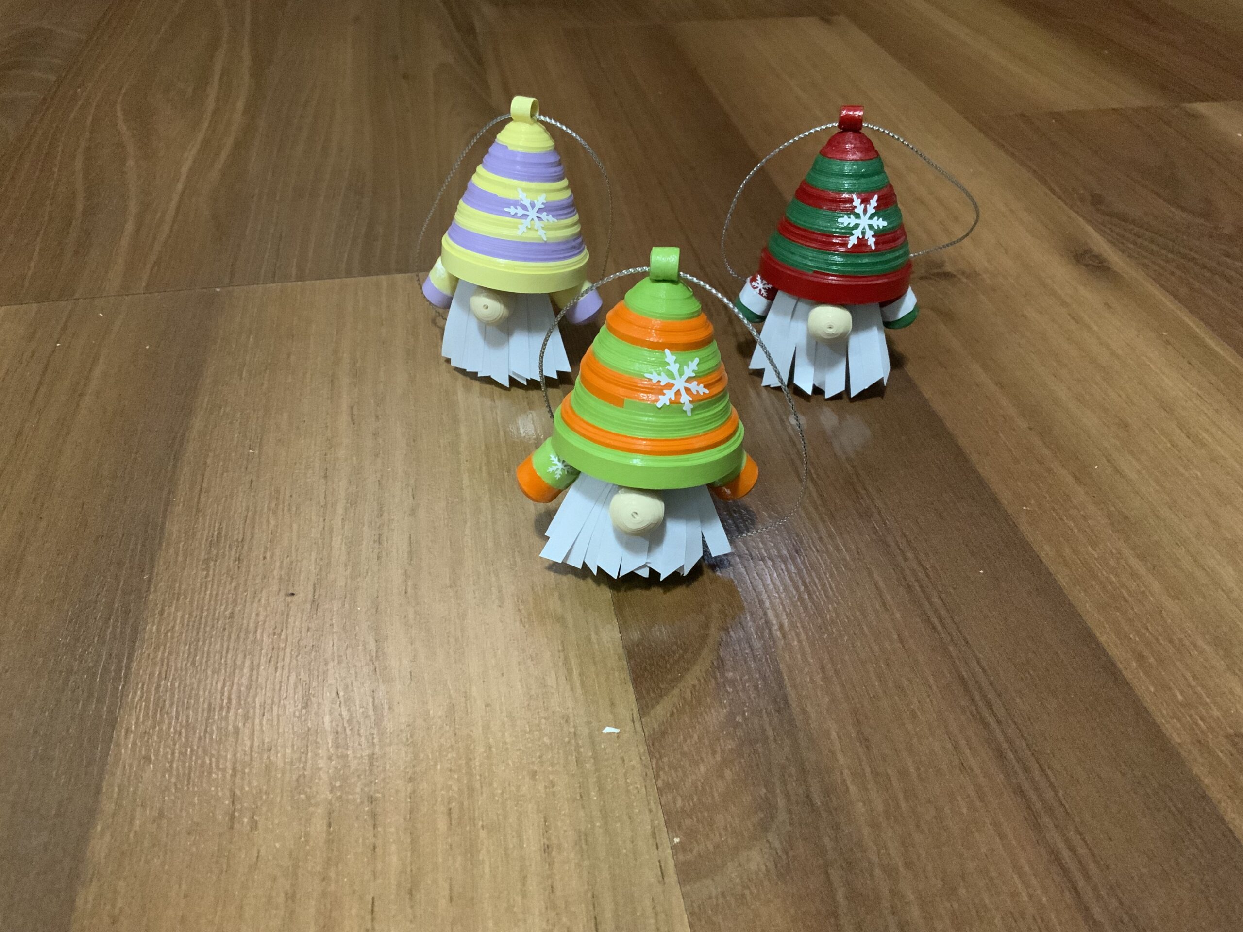 Handmade Quilled CHRISTMAS TREE Ornaments, 3 Cute CHRISTMAS GNOME ORNAMENTS - Image 3
