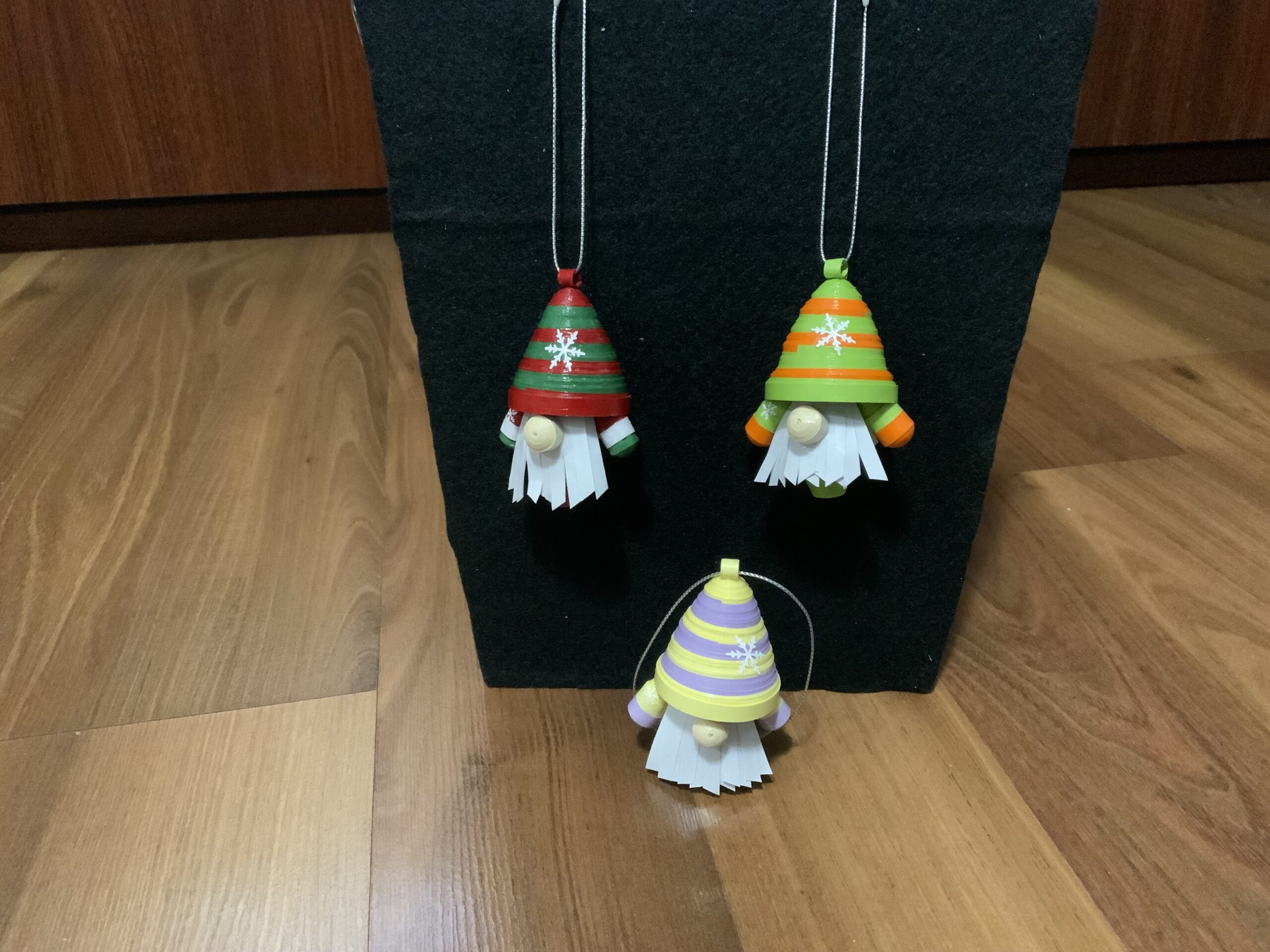 Handmade Quilled CHRISTMAS TREE Ornaments, 3 Cute CHRISTMAS GNOME ORNAMENTS - Image 2