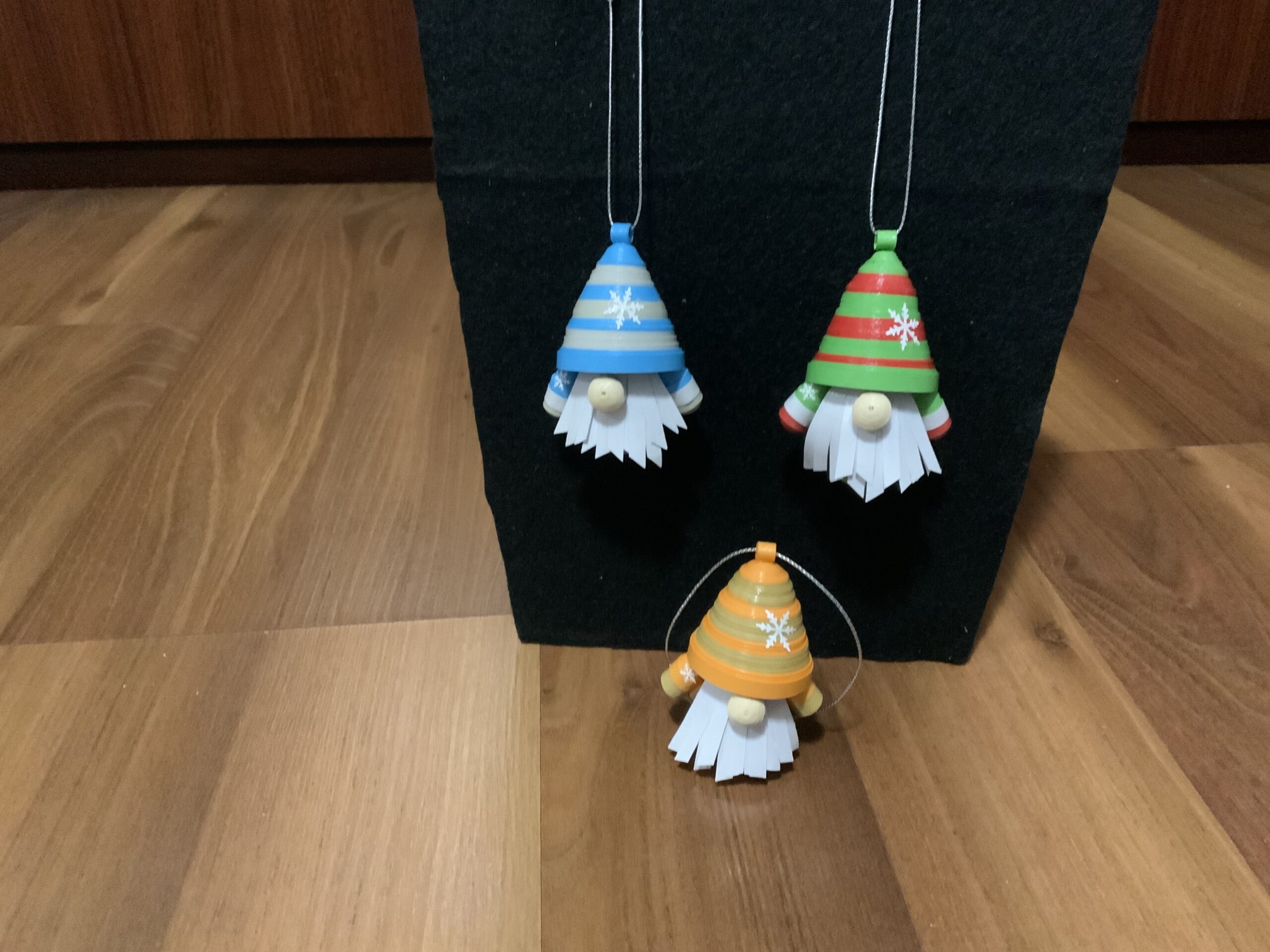 Handmade Quilled CHRISTMAS TREE Ornaments, 3 Adorable CHRISTMAS GNOME ORNAMENTS